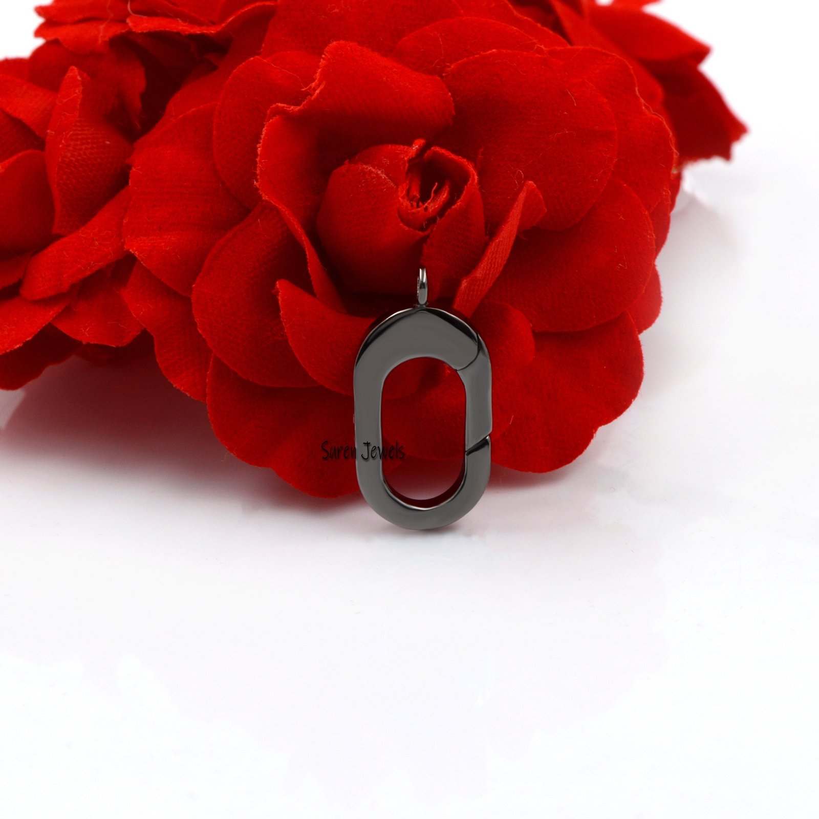 Diamond Oval Charm Lock: Pave Charm Holder Pendant - View 3 - Suren Jewels | SKU: SJP779- Diamond Oval Charm Lock: Pave Charm Holder Pendant - View 3 - Suren Jewels | SKU: SJP779-