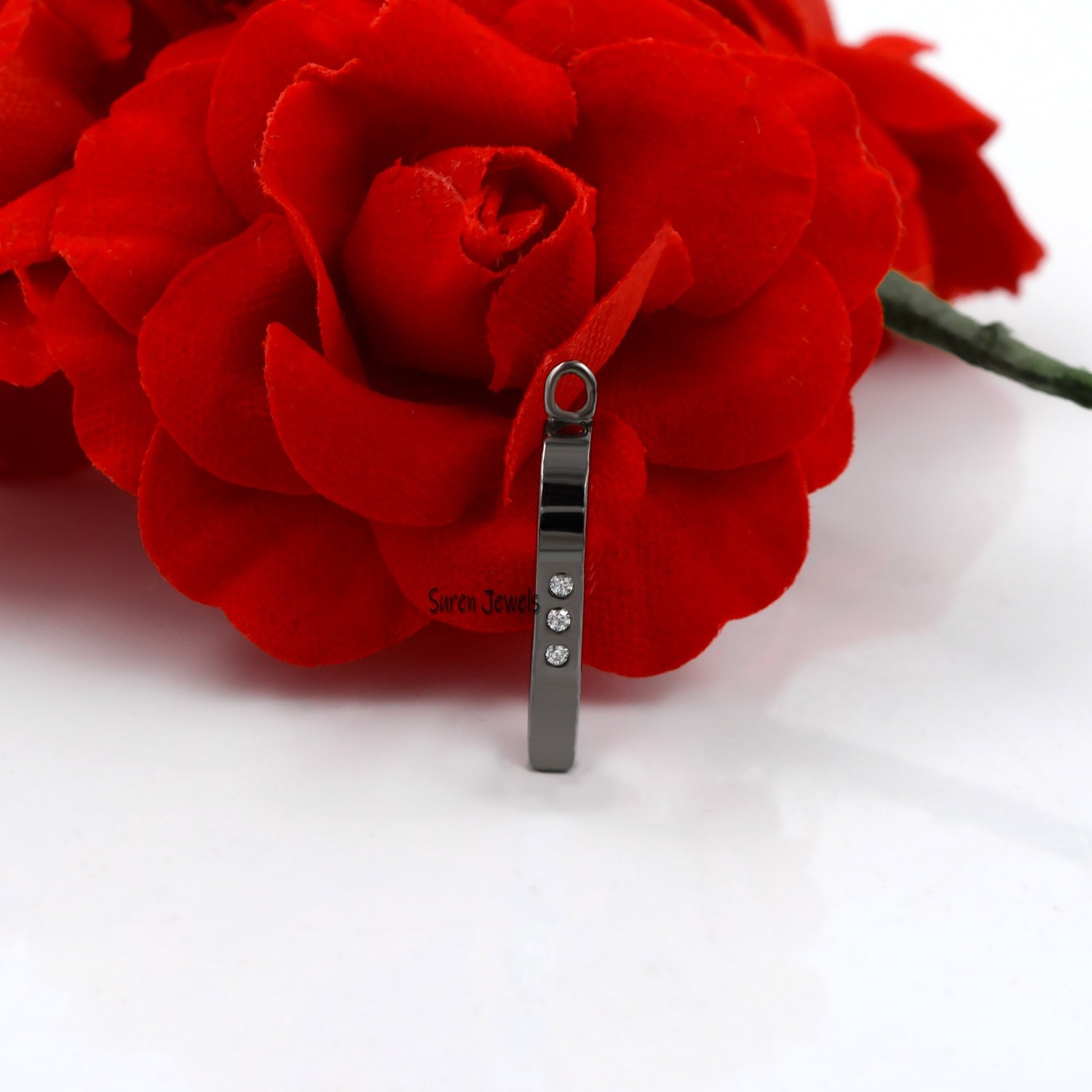 Diamond Oval Charm Lock: Pave Charm Holder Pendant - View 4 - Suren Jewels | SKU: SJP779- Diamond Oval Charm Lock: Pave Charm Holder Pendant - View 4 - Suren Jewels | SKU: SJP779-