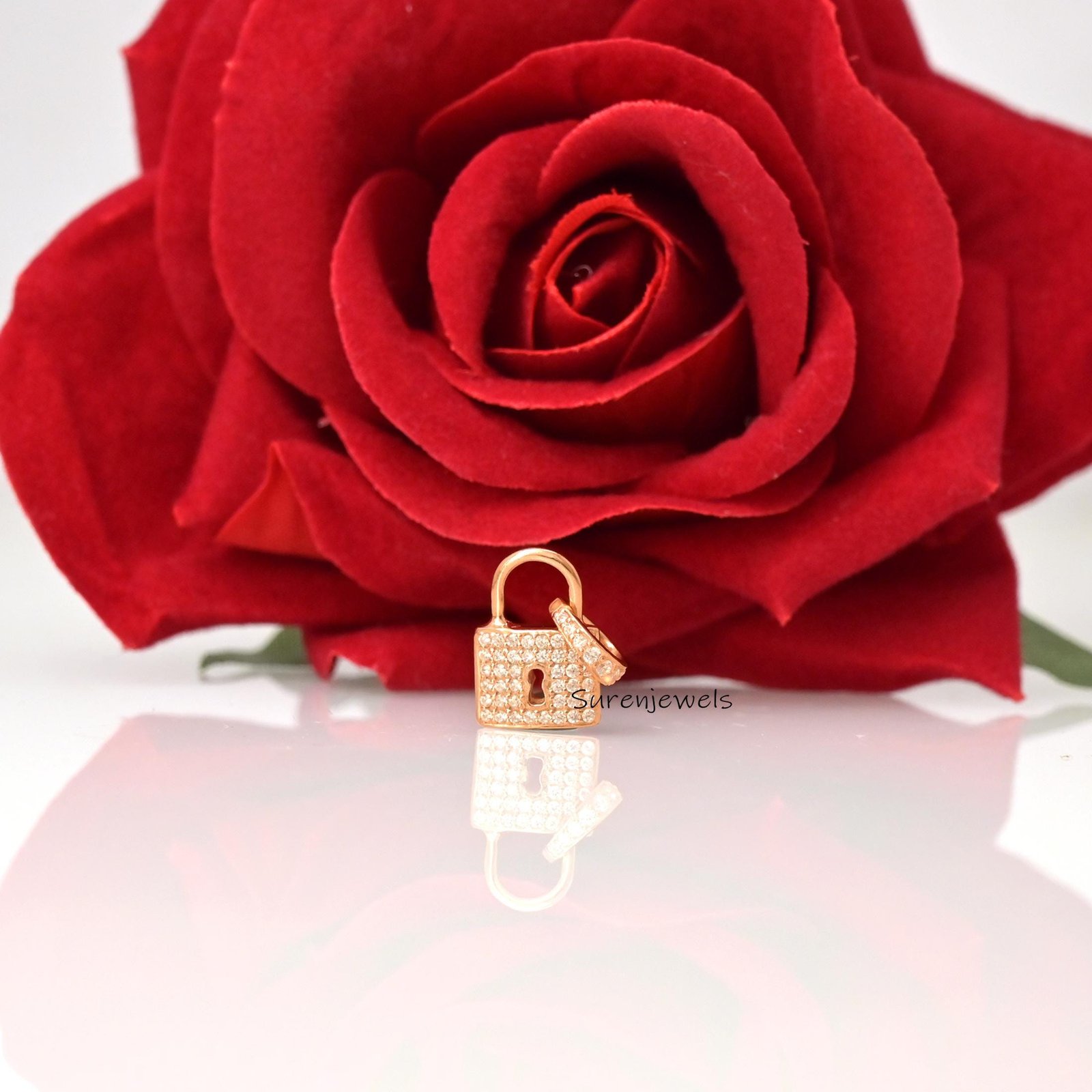 Diamond Padlock Pendant: Dainty Gold Love Lock Necklace - Suren Jewels | SKU: SJP3467 Diamond Padlock Pendant: Dainty Gold Love Lock Necklace - Suren Jewels | SKU: SJP3467