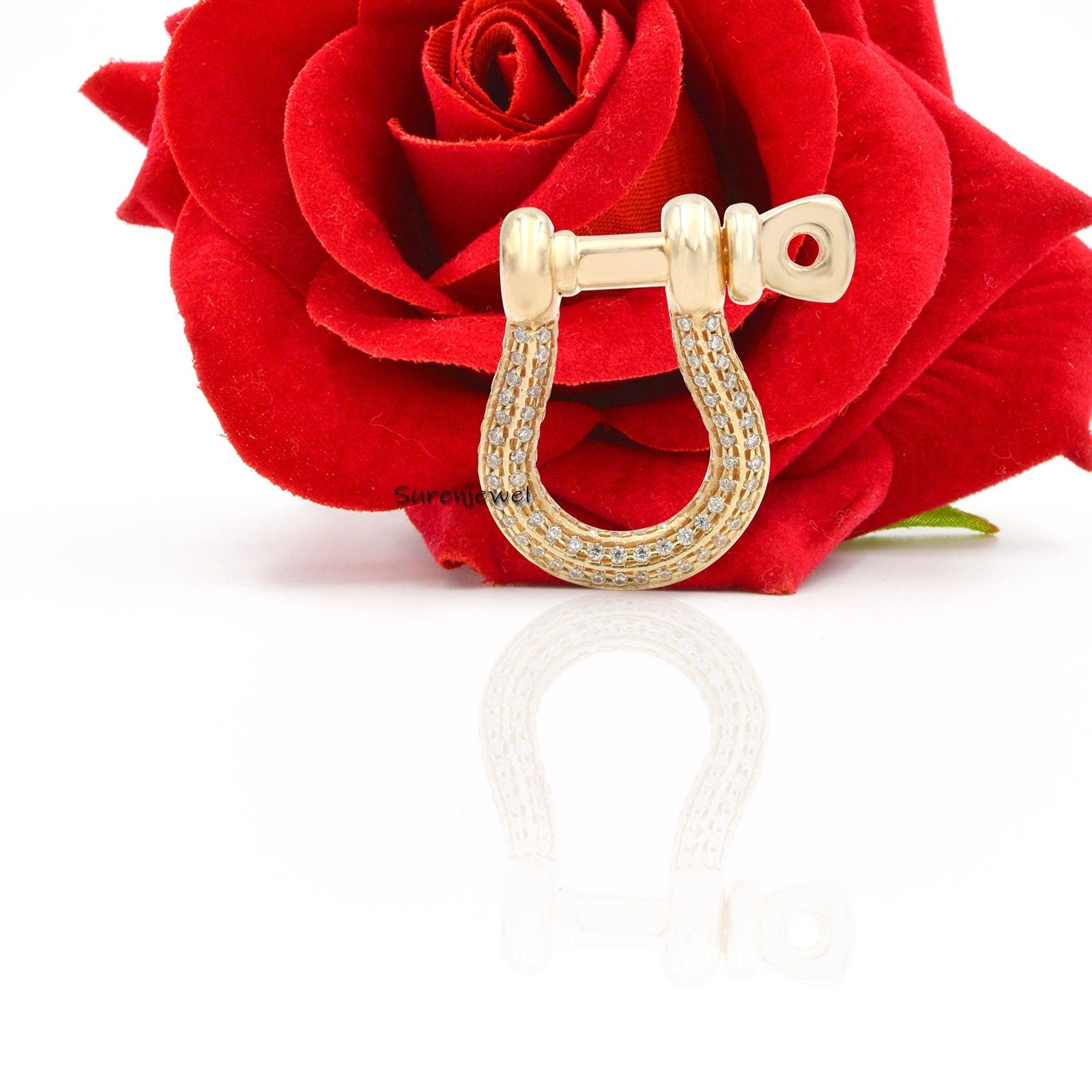 Diamond Shackle Clasp Lock: Designer Carabiner Chain Lock - Suren Jewels | SKU: SJP842 Diamond Shackle Clasp Lock: Designer Carabiner Chain Lock - Suren Jewels | SKU: SJP842