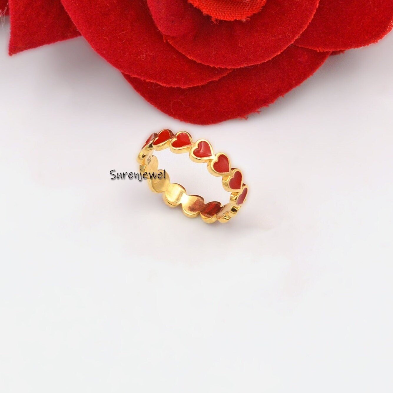 Enamel Heart Ring: Handmade Valentine's Gift - Suren Jewels | SKU: SJR885-SLYGELR-US-6 Enamel Heart Ring: Handmade Valentine's Gift - Suren Jewels | SKU: SJR885-SLYGELR-US-6