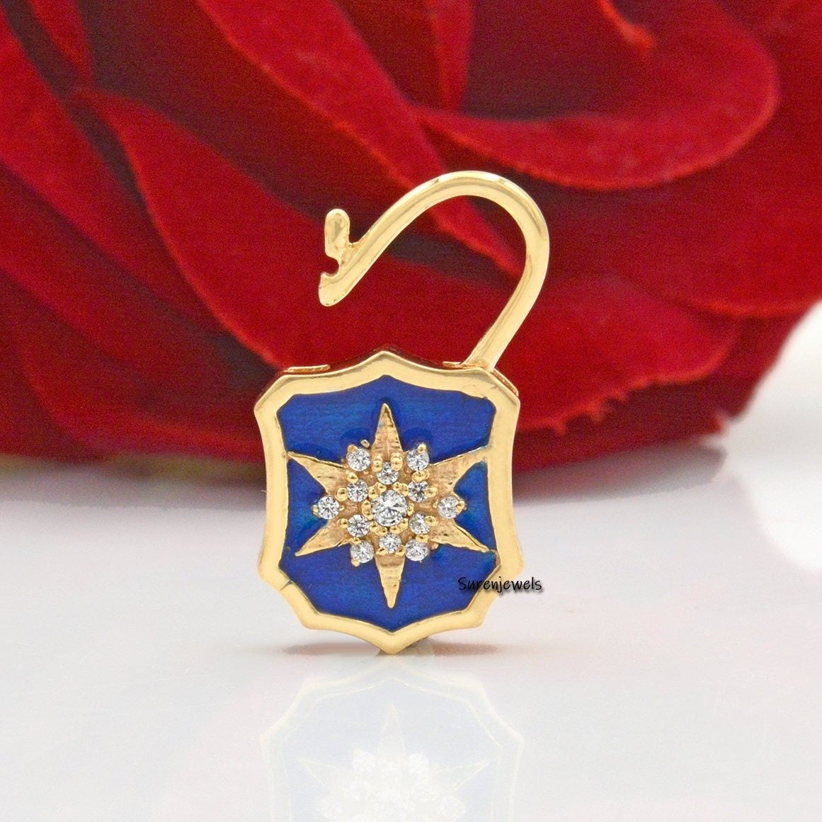 Enamel Starburst 925 Silver Padlock Pendant: Cubic Zircon Gemstone - Suren Jewels | SKU: SJP499-SLRGELBCZ-N47-18 Enamel Starburst 925 Silver Padlock Pendant: Cubic Zircon Gemstone - Suren Jewels | SKU: SJP499-SLRGELBCZ-N47-18