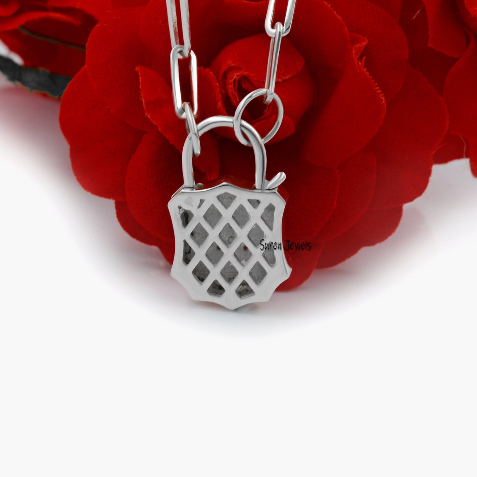 Enamel Starburst 925 Silver Padlock Pendant: Cubic Zircon Gemstone - View 5 - Suren Jewels | SKU: SJP499-SLRGELBCZ-N47-18 Enamel Starburst 925 Silver Padlock Pendant: Cubic Zircon Gemstone - View 5 - Suren Jewels | SKU: SJP499-SLRGELBCZ-N47-18