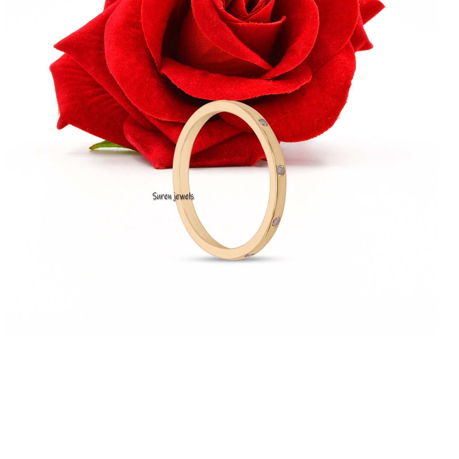 Flush Set Diamond Wedding Band: 925 Silver Eternity Ring - View 5 - Suren Jewels | SKU: SJR08-SLYGDI-5S/SJR911-SLYGDI-10 Flush Set Diamond Wedding Band: 925 Silver Eternity Ring - View 5 - Suren Jewels | SKU: SJR08-SLYGDI-5S/SJR911-SLYGDI-10
