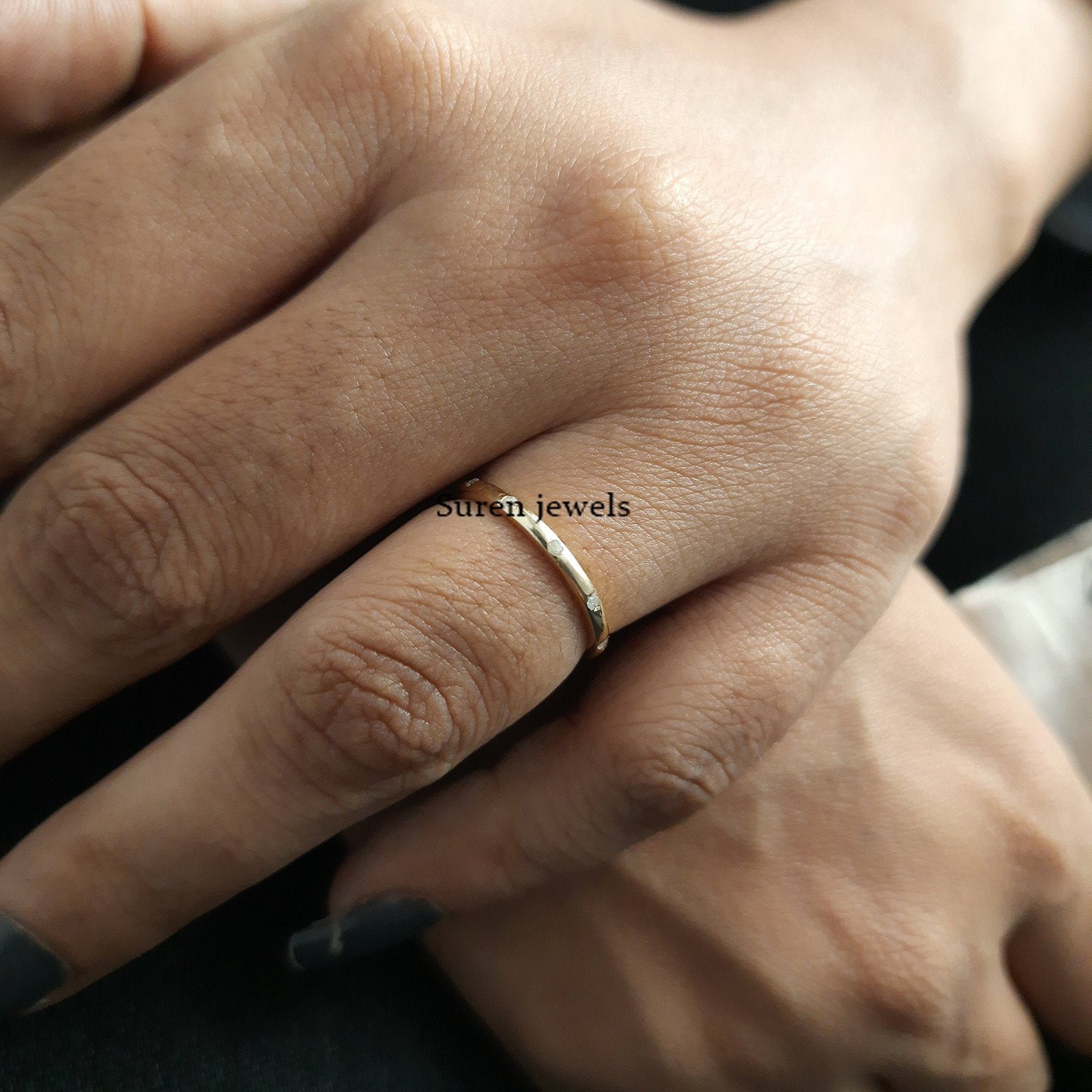 Flush Set Diamond Wedding Band: 925 Silver Eternity Ring - View 6 - Suren Jewels | SKU: SJR08-SLYGDI-5S/SJR911-SLYGDI-10 Flush Set Diamond Wedding Band: 925 Silver Eternity Ring - View 6 - Suren Jewels | SKU: SJR08-SLYGDI-5S/SJR911-SLYGDI-10