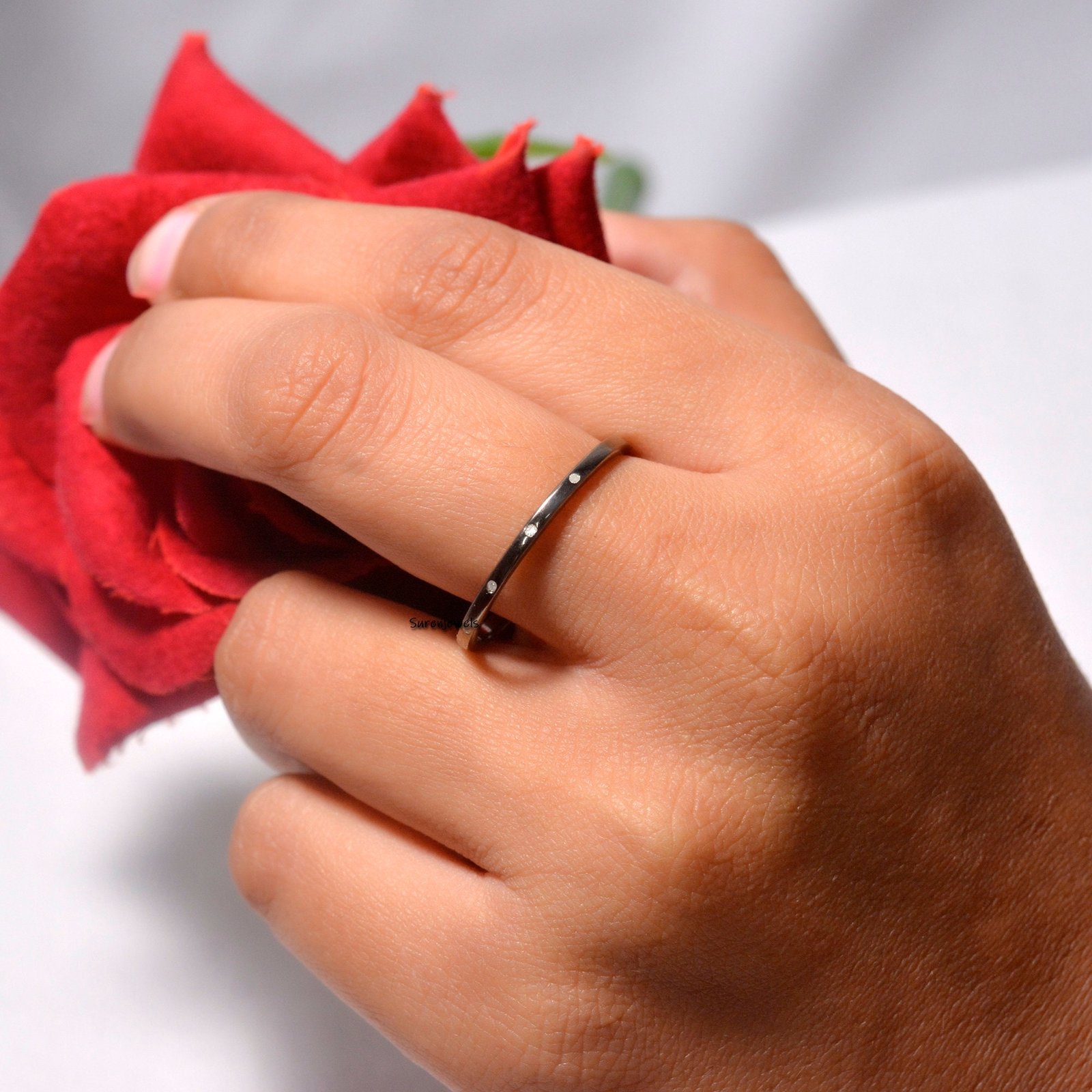 Flush Set Diamond Wedding Band: 925 Silver Eternity Ring - View 7 - Suren Jewels | SKU: SJR08-SLYGDI-5S/SJR911-SLYGDI-10 Flush Set Diamond Wedding Band: 925 Silver Eternity Ring - View 7 - Suren Jewels | SKU: SJR08-SLYGDI-5S/SJR911-SLYGDI-10