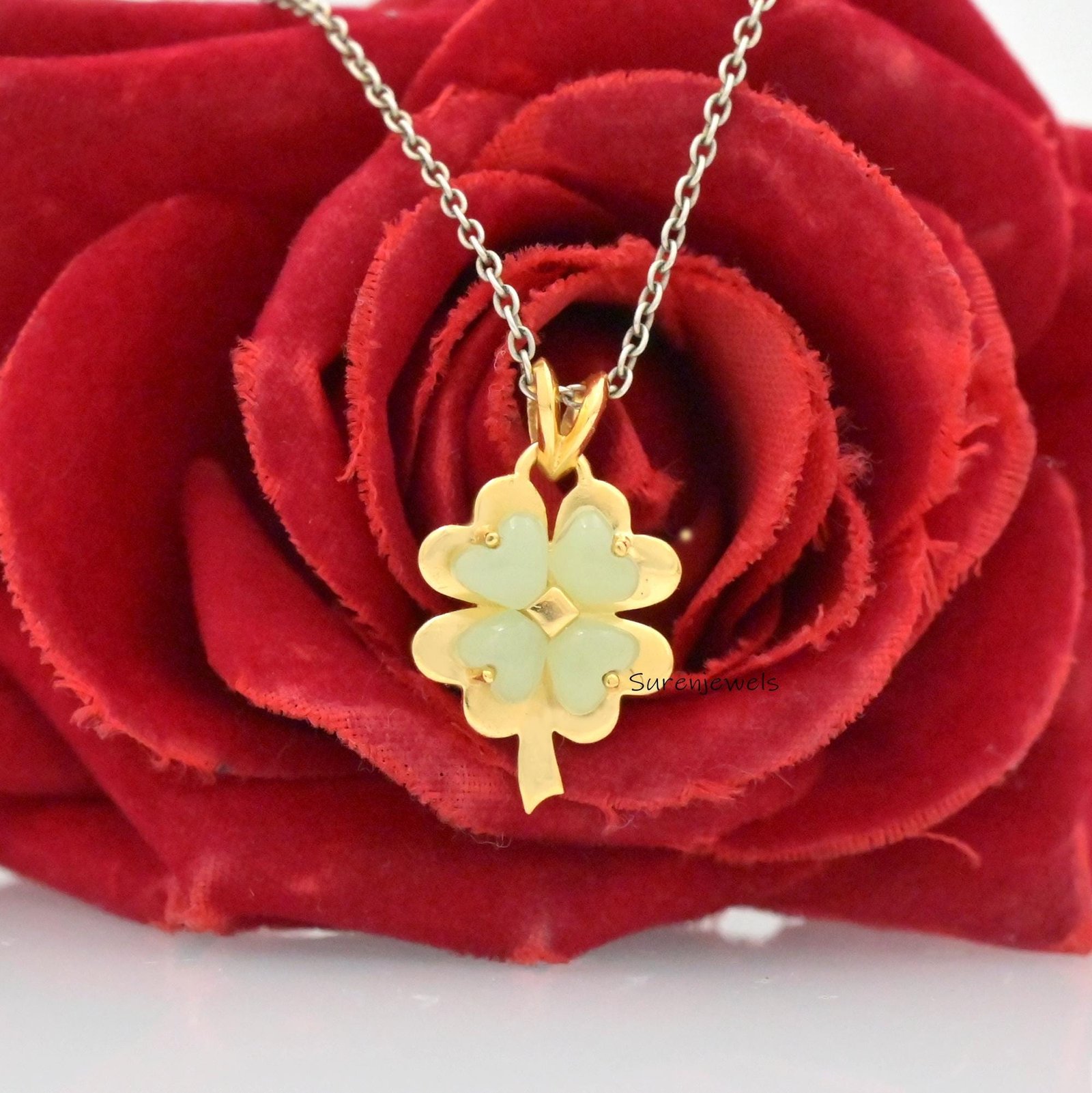 Four Leaf Clover Necklace, Lucky Charm Pendant, Gold Plated Shamrock Jewelry, Dainty Botanical Necklace, Gift for Her - Suren Four Leaf Clover Necklace, Lucky Charm Pendant, Gold Plated Shamrock Jewelry, Dainty Botanical Necklace, Gift for Her - Suren