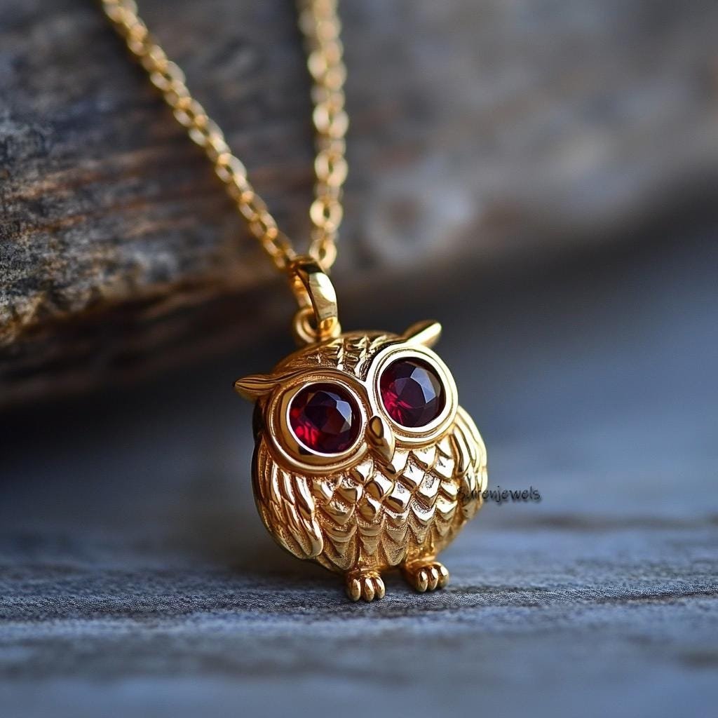 Garnet Owl Pendant: Carved Gemstone Charm - Suren Jewels | SKU: SJP5319-SLYGGT-22M Garnet Owl Pendant: Carved Gemstone Charm - Suren Jewels | SKU: SJP5319-SLYGGT-22M