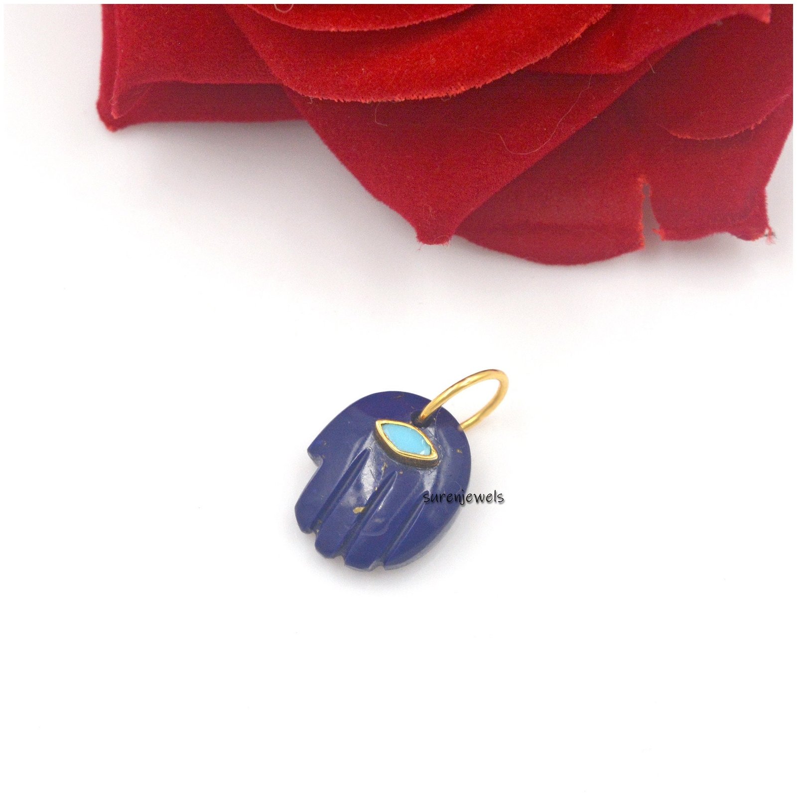 Gemstone Figa Hand Pendant: 14k Gold Healer Charm - View 2 - Suren Jewels | SKU: SJP1047-SLYGAMPSP-15M Gemstone Figa Hand Pendant: 14k Gold Healer Charm - View 2 - Suren Jewels | SKU: SJP1047-SLYGAMPSP-15M