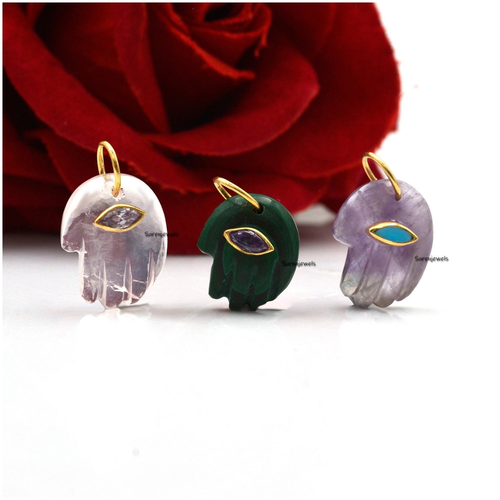 Gemstone Figa Hand Pendant: 14k Gold Healer Charm - View 5 - Suren Jewels | SKU: SJP1047-SLYGAMPSP-15M Gemstone Figa Hand Pendant: 14k Gold Healer Charm - View 5 - Suren Jewels | SKU: SJP1047-SLYGAMPSP-15M