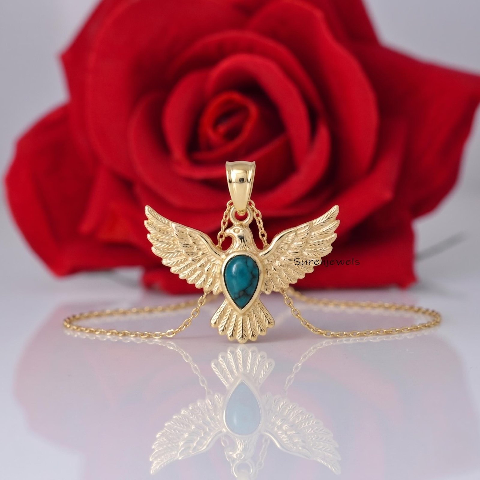 Gold Eagle Pendant with Turquoise, Eagle Bird Pendant, Eagle Statement Jewelry, Spiritual Protection Pendant, Delicate Bird C Gold Eagle Pendant with Turquoise, Eagle Bird Pendant, Eagle Statement Jewelry, Spiritual Protection Pendant, Delicate Bird C