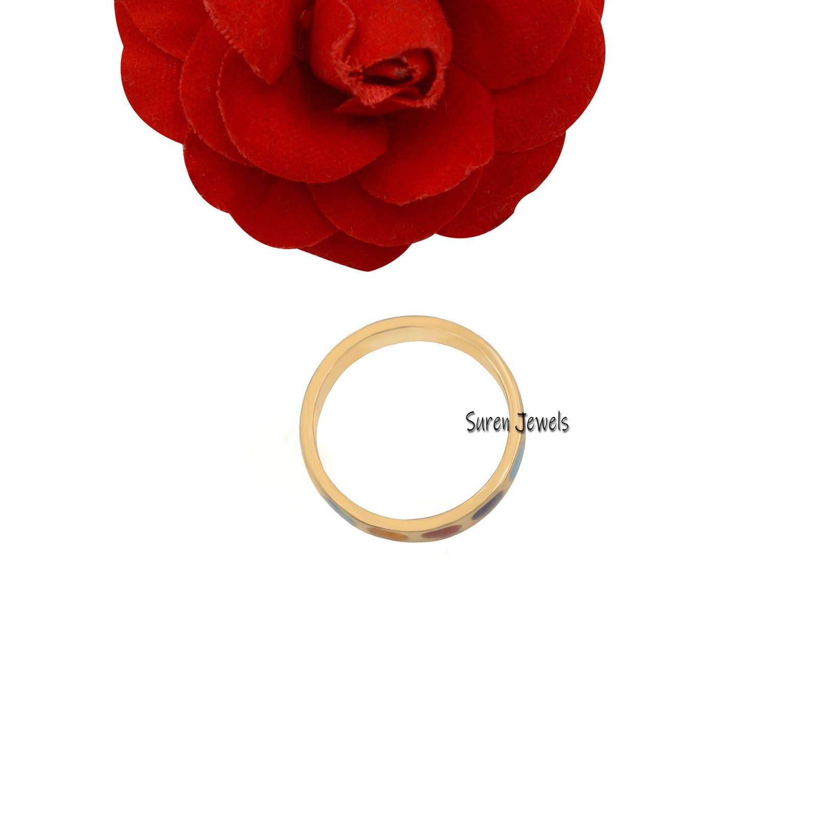Gold Enamel Heart Ring: Multi Color Band - View 3 - Suren Jewels | SKU: MJR688-SLYGELMT Gold Enamel Heart Ring: Multi Color Band - View 3 - Suren Jewels | SKU: MJR688-SLYGELMT