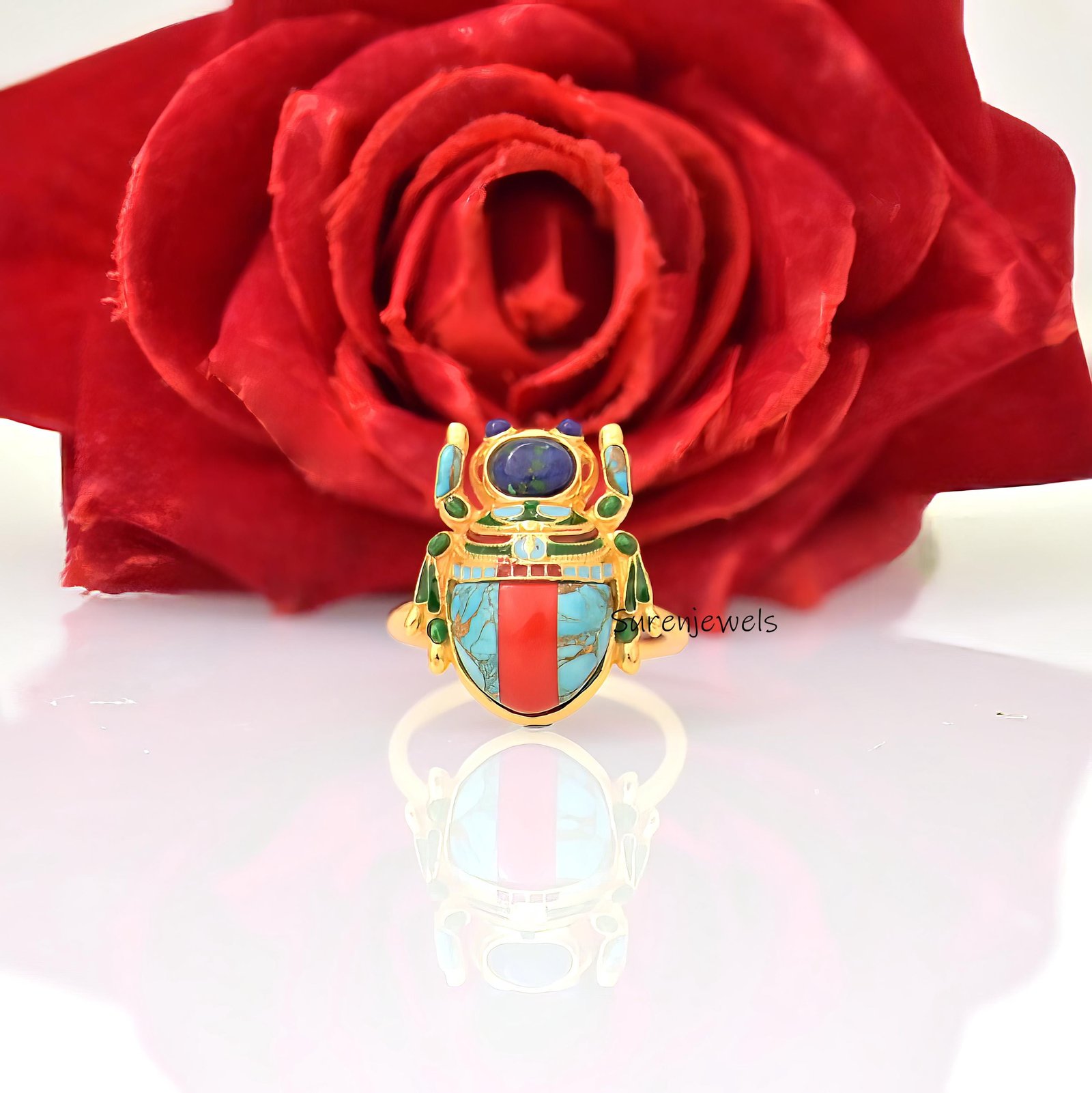Gold Scarab Beetle Ring: Egypt-Inspired CZ Jewelry - Suren Jewels | SKU: SJR3020-SLYGELMTLPZBS-US-8,SJR2904-SLYGELMTBLSS-US-7 Gold Scarab Beetle Ring: Egypt-Inspired CZ Jewelry - Suren Jewels | SKU: SJR3020-SLYGELMTLPZBS-US-8,SJR2904-SLYGELMTBLSS-US-7