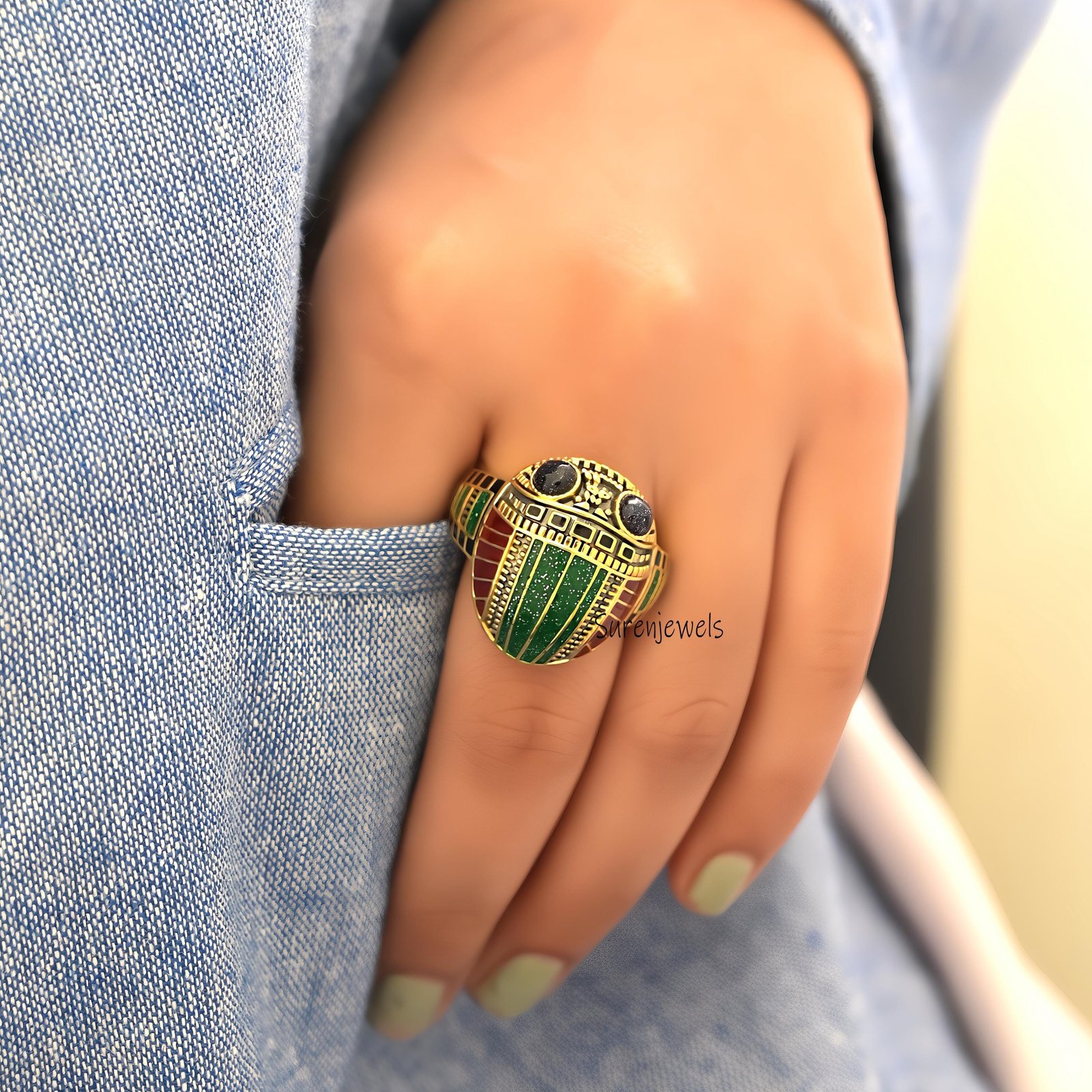 Gold Scarab Beetle Ring: Egypt-Inspired CZ Jewelry - View 2 - Suren Jewels | SKU: SJR3020-SLYGELMTLPZBS-US-8,SJR2904-SLYGELMT Gold Scarab Beetle Ring: Egypt-Inspired CZ Jewelry - View 2 - Suren Jewels | SKU: SJR3020-SLYGELMTLPZBS-US-8,SJR2904-SLYGELMT