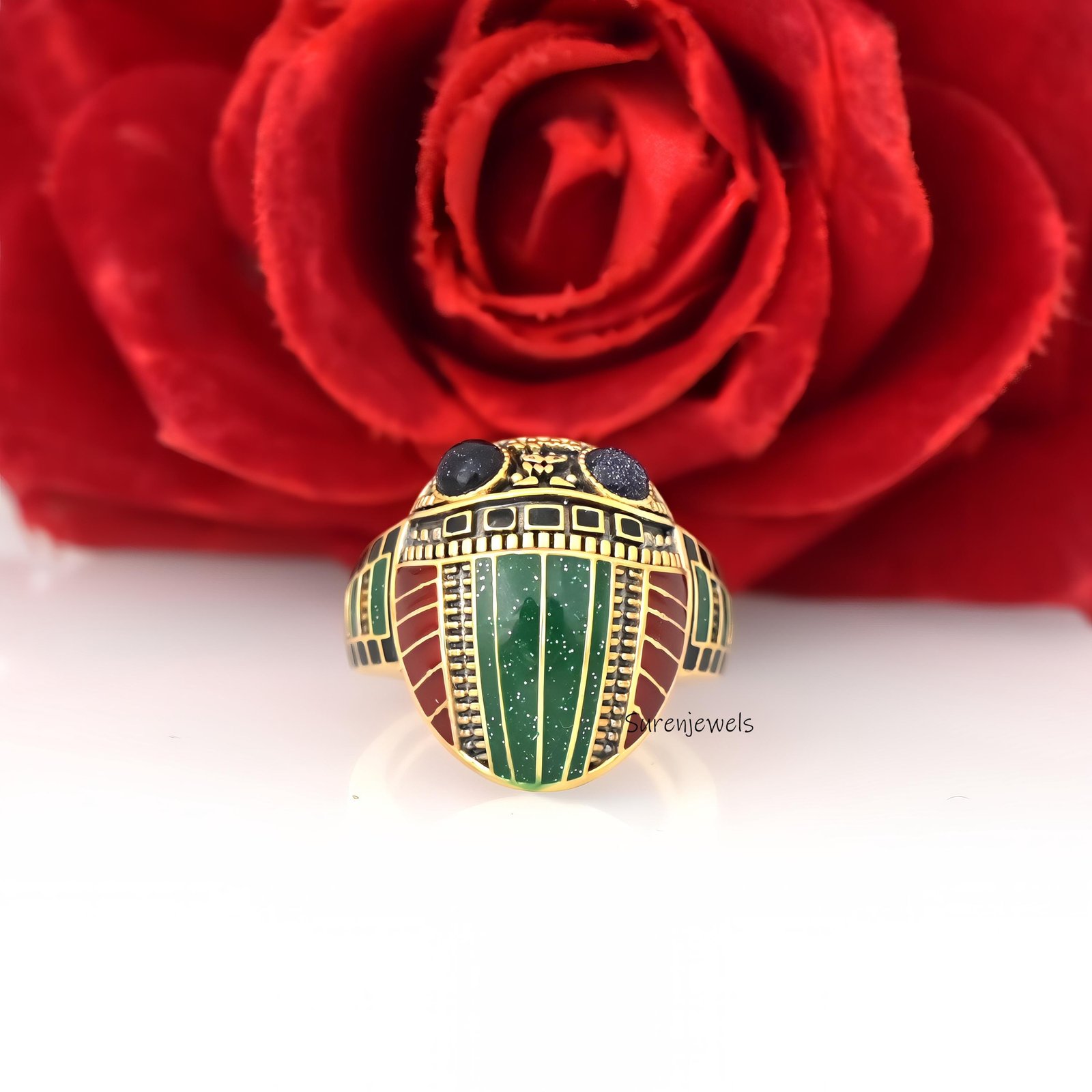 Gold Scarab Beetle Ring: Egypt-Inspired CZ Jewelry - View 5 - Suren Jewels | SKU: SJR3020-SLYGELMTLPZBS-US-8,SJR2904-SLYGELMT Gold Scarab Beetle Ring: Egypt-Inspired CZ Jewelry - View 5 - Suren Jewels | SKU: SJR3020-SLYGELMTLPZBS-US-8,SJR2904-SLYGELMT