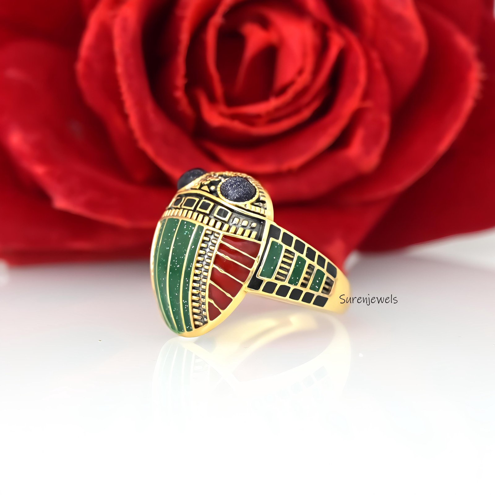 Gold Scarab Beetle Ring: Egypt-Inspired CZ Jewelry - View 6 - Suren Jewels | SKU: SJR3020-SLYGELMTLPZBS-US-8,SJR2904-SLYGELMT Gold Scarab Beetle Ring: Egypt-Inspired CZ Jewelry - View 6 - Suren Jewels | SKU: SJR3020-SLYGELMTLPZBS-US-8,SJR2904-SLYGELMT