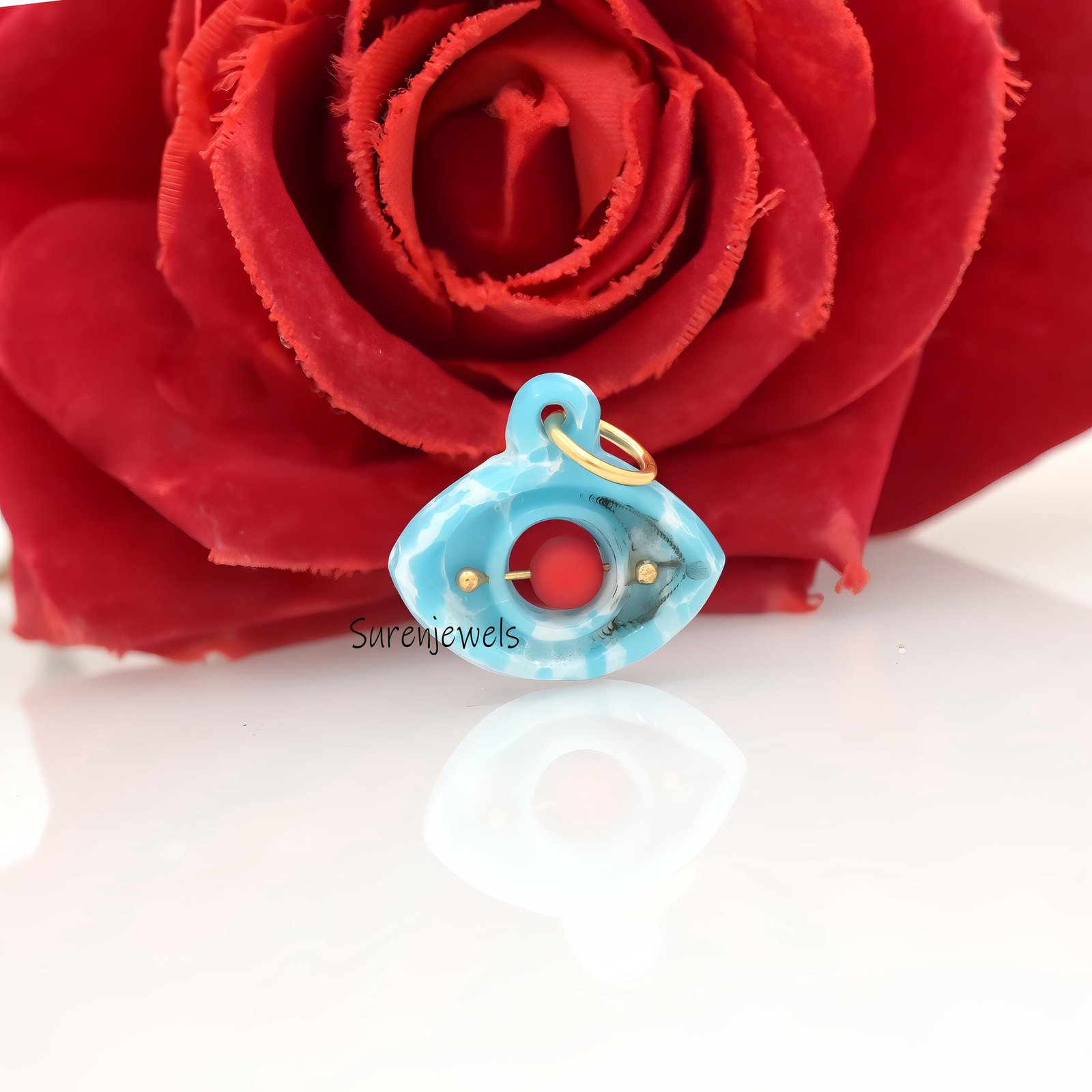 Hand Carved 14k Gold Gemstone Evil Eye Pendant - Suren Jewels | SKU: SJP1477-14KYGLPZCR Hand Carved 14k Gold Gemstone Evil Eye Pendant - Suren Jewels | SKU: SJP1477-14KYGLPZCR