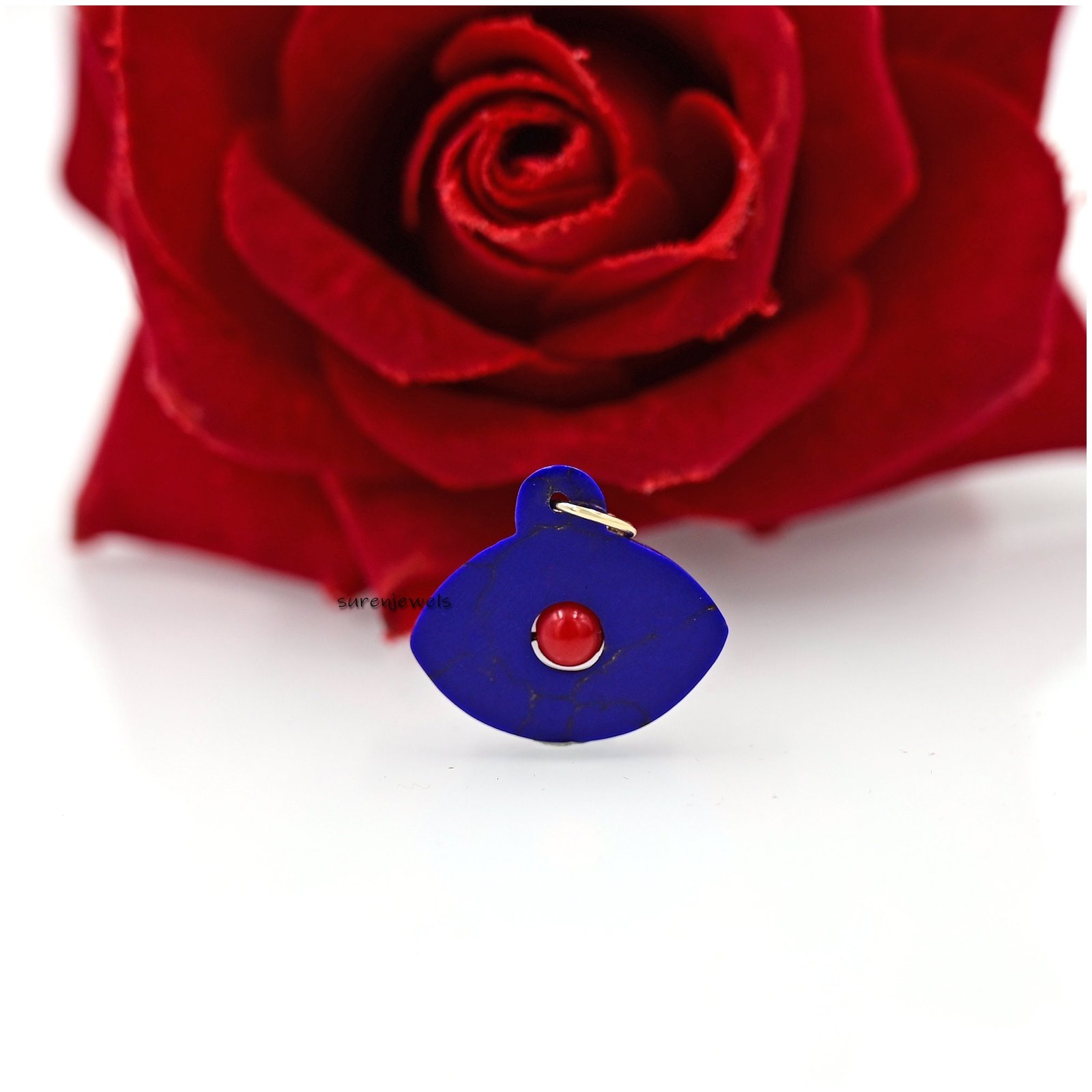 Hand Carved 14k Gold Gemstone Evil Eye Pendant - View 5 - Suren Jewels | SKU: SJP1477-14KYGLPZCR Hand Carved 14k Gold Gemstone Evil Eye Pendant - View 5 - Suren Jewels | SKU: SJP1477-14KYGLPZCR