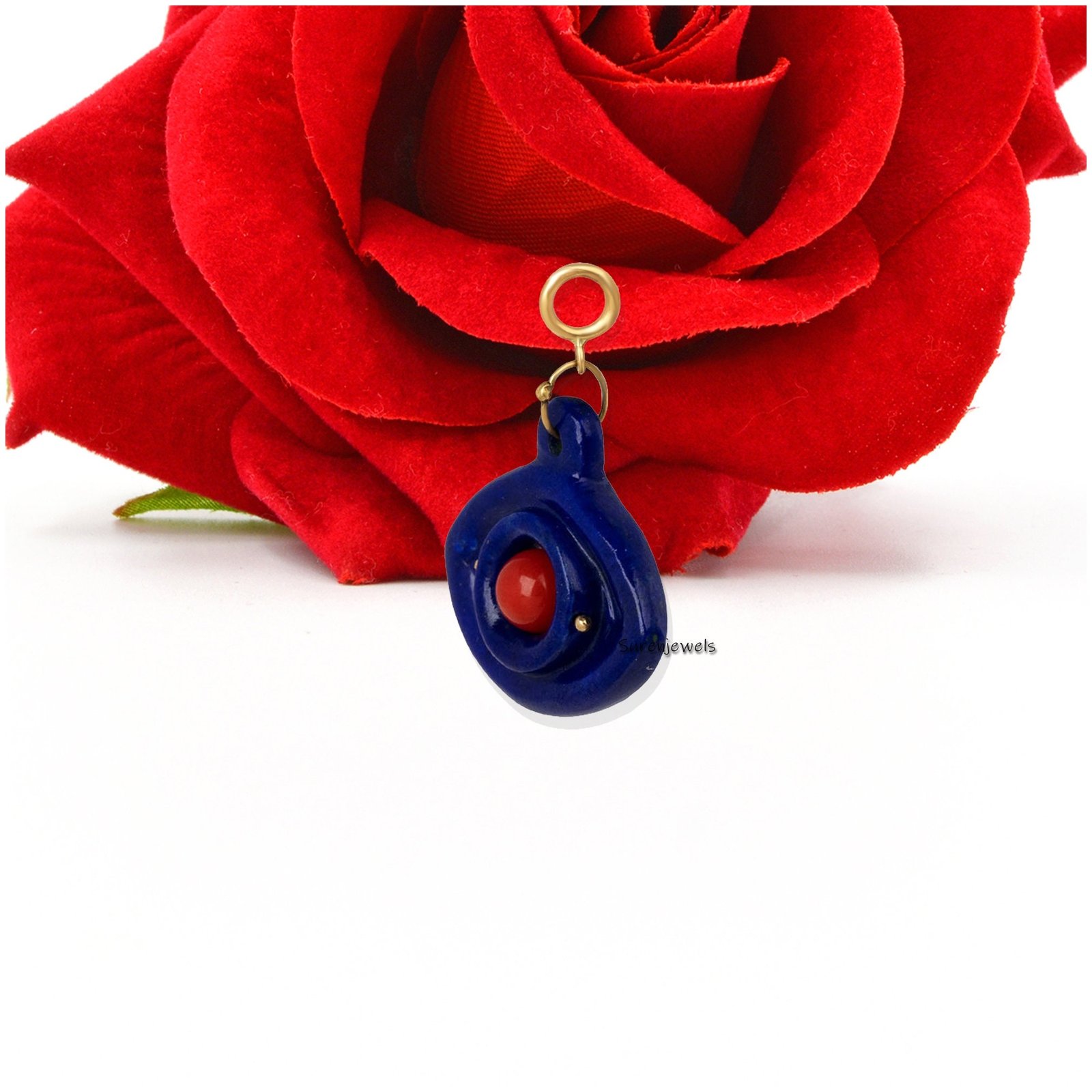Hand Carved 14k Gold Gemstone Evil Eye Pendant - View 6 - Suren Jewels | SKU: SJP1477-14KYGLPZCR Hand Carved 14k Gold Gemstone Evil Eye Pendant - View 6 - Suren Jewels | SKU: SJP1477-14KYGLPZCR
