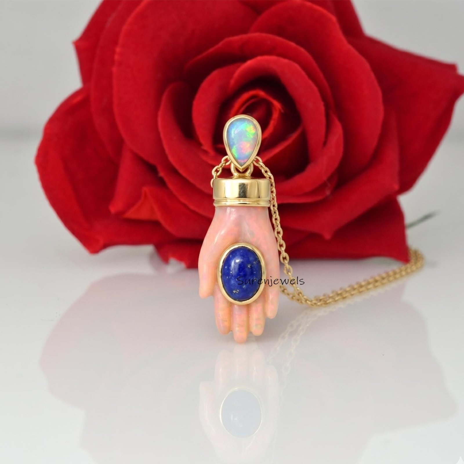 hand Carved 14k Gold Gemstone Figa Hand Pendant - Suren Jewels | SKU: SJP hand Carved 14k Gold Gemstone Figa Hand Pendant - Suren Jewels | SKU: SJP