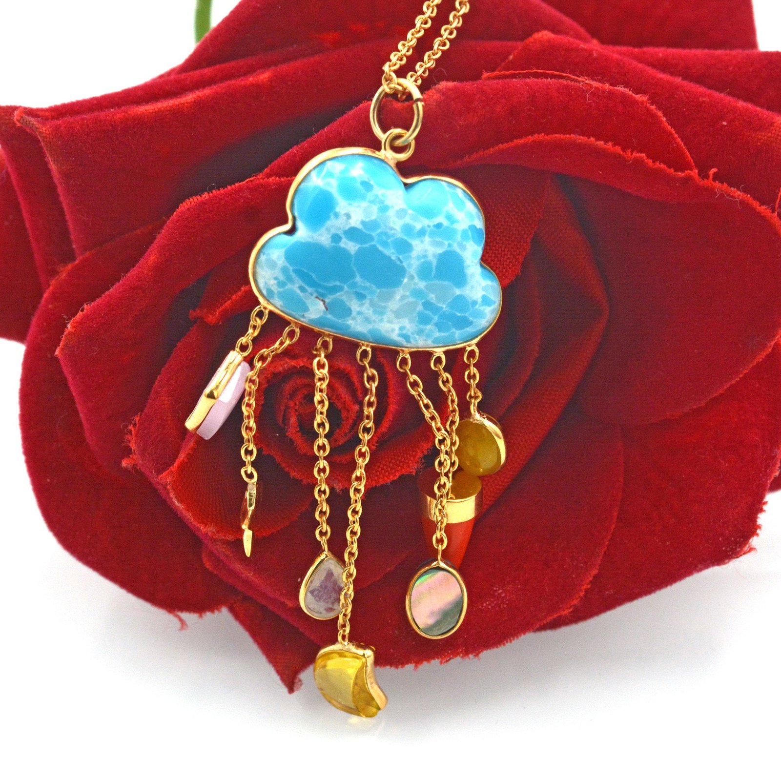Hand Carved 14K Gold Gemstone Rainy Cloud Pendant - View 5 - Suren Jewels | SKU: SJP2667-SLYGMSMT Hand Carved 14K Gold Gemstone Rainy Cloud Pendant - View 5 - Suren Jewels | SKU: SJP2667-SLYGMSMT