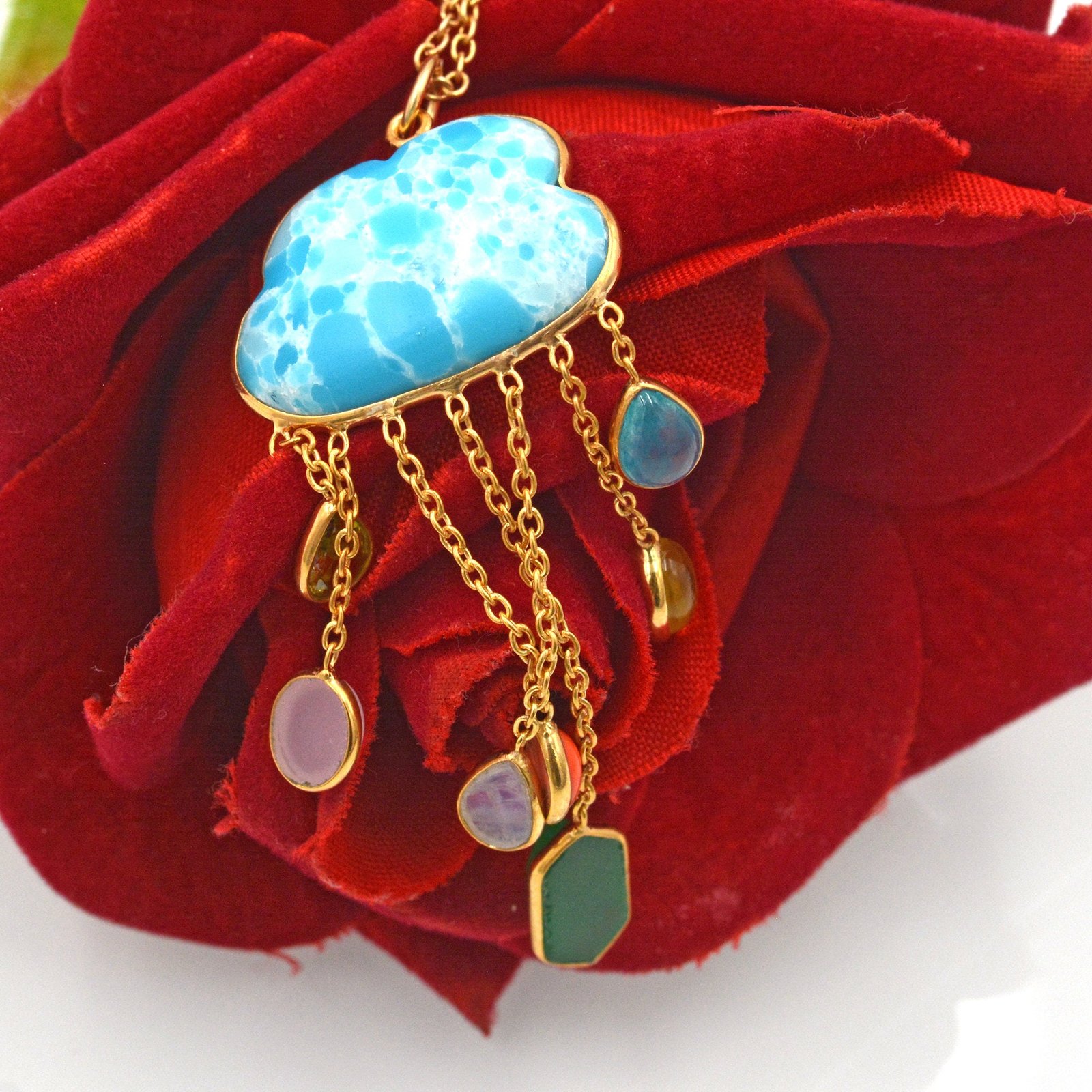 Hand Carved 14K Gold Gemstone Rainy Cloud Pendant - View 7 - Suren Jewels | SKU: SJP2667-SLYGMSMT Hand Carved 14K Gold Gemstone Rainy Cloud Pendant - View 7 - Suren Jewels | SKU: SJP2667-SLYGMSMT