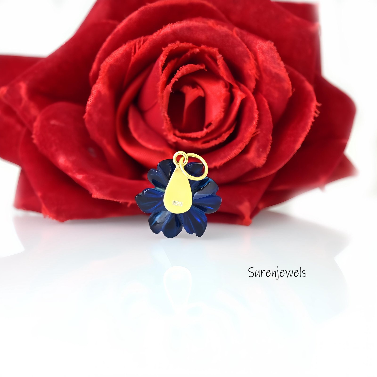 Hand Carved Gemstone Flower Pendant: Handmade Designer Charm - View 7 - Suren Jewels | SKU: SJP4581-SLYGGQRUCZ-30M Hand Carved Gemstone Flower Pendant: Handmade Designer Charm - View 7 - Suren Jewels | SKU: SJP4581-SLYGGQRUCZ-30M