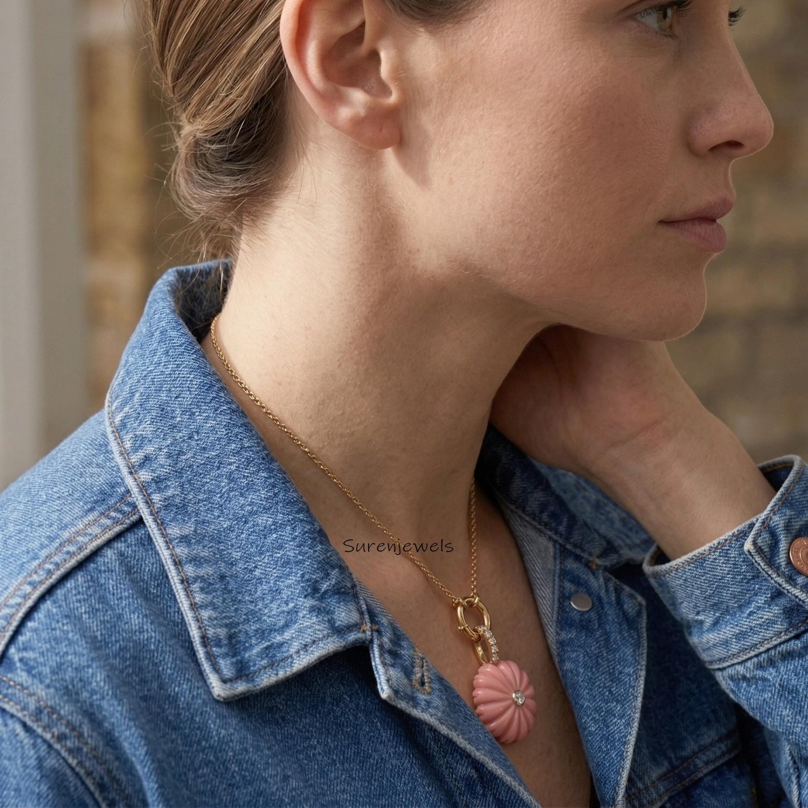 Hand carved Gemstone Fluted Heart Pendant: Handmade Designer jewelry - View 3 - Suren Jewels | SKU: SJP6188-SLYGPOCZ-30M Hand carved Gemstone Fluted Heart Pendant: Handmade Designer jewelry - View 3 - Suren Jewels | SKU: SJP6188-SLYGPOCZ-30M