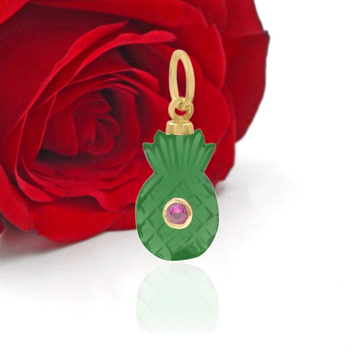 Hand Carved Gemstone Pineapple Pendant: Dainty Tropical Charm - View 2 - Suren Jewels | SKU: SJP3488-SLYGGORUCZ-25M Hand Carved Gemstone Pineapple Pendant: Dainty Tropical Charm - View 2 - Suren Jewels | SKU: SJP3488-SLYGGORUCZ-25M