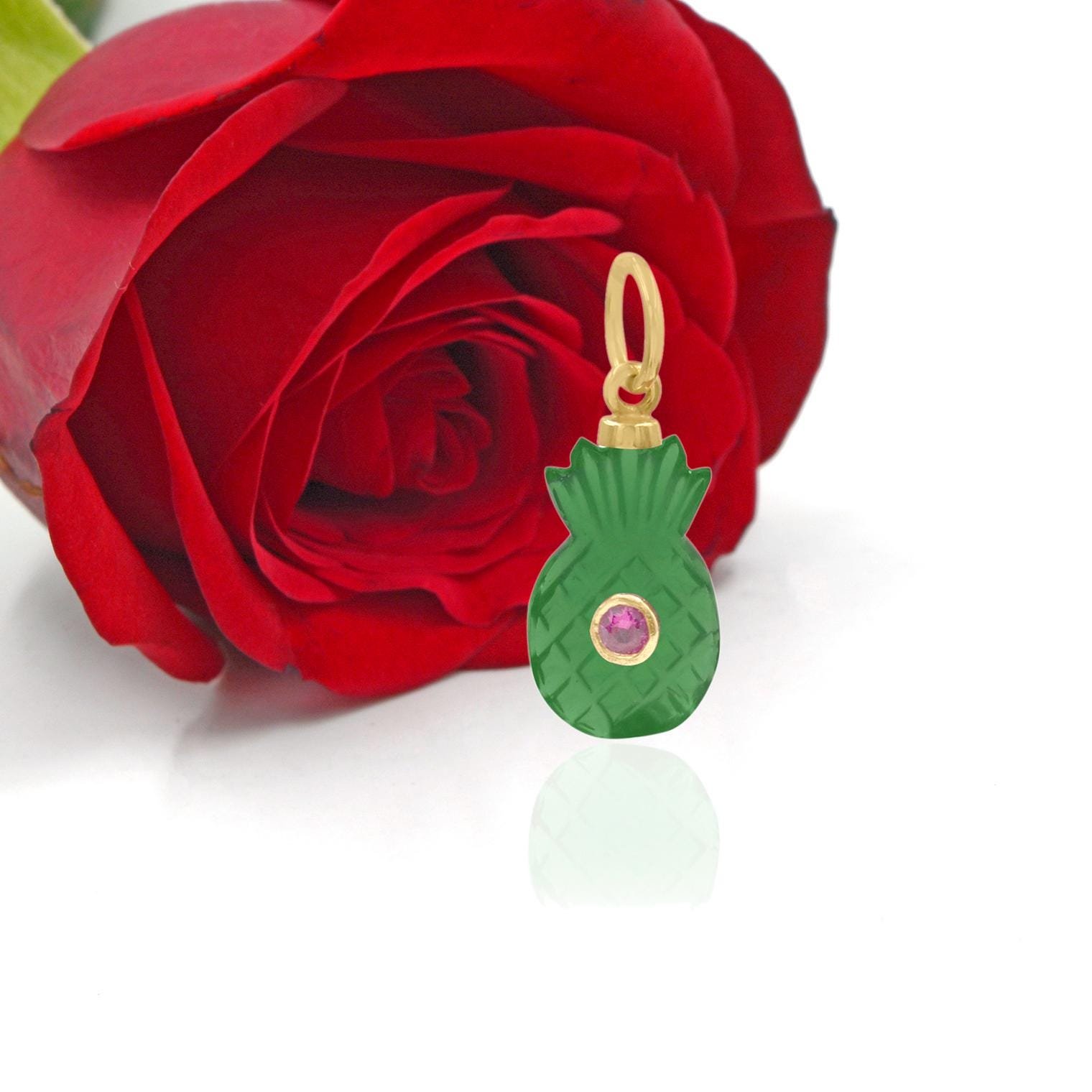 Hand Carved Gemstone Pineapple Pendant: Dainty Tropical Charm - View 3 - Suren Jewels | SKU: SJP3488-SLYGGORUCZ-25M Hand Carved Gemstone Pineapple Pendant: Dainty Tropical Charm - View 3 - Suren Jewels | SKU: SJP3488-SLYGGORUCZ-25M