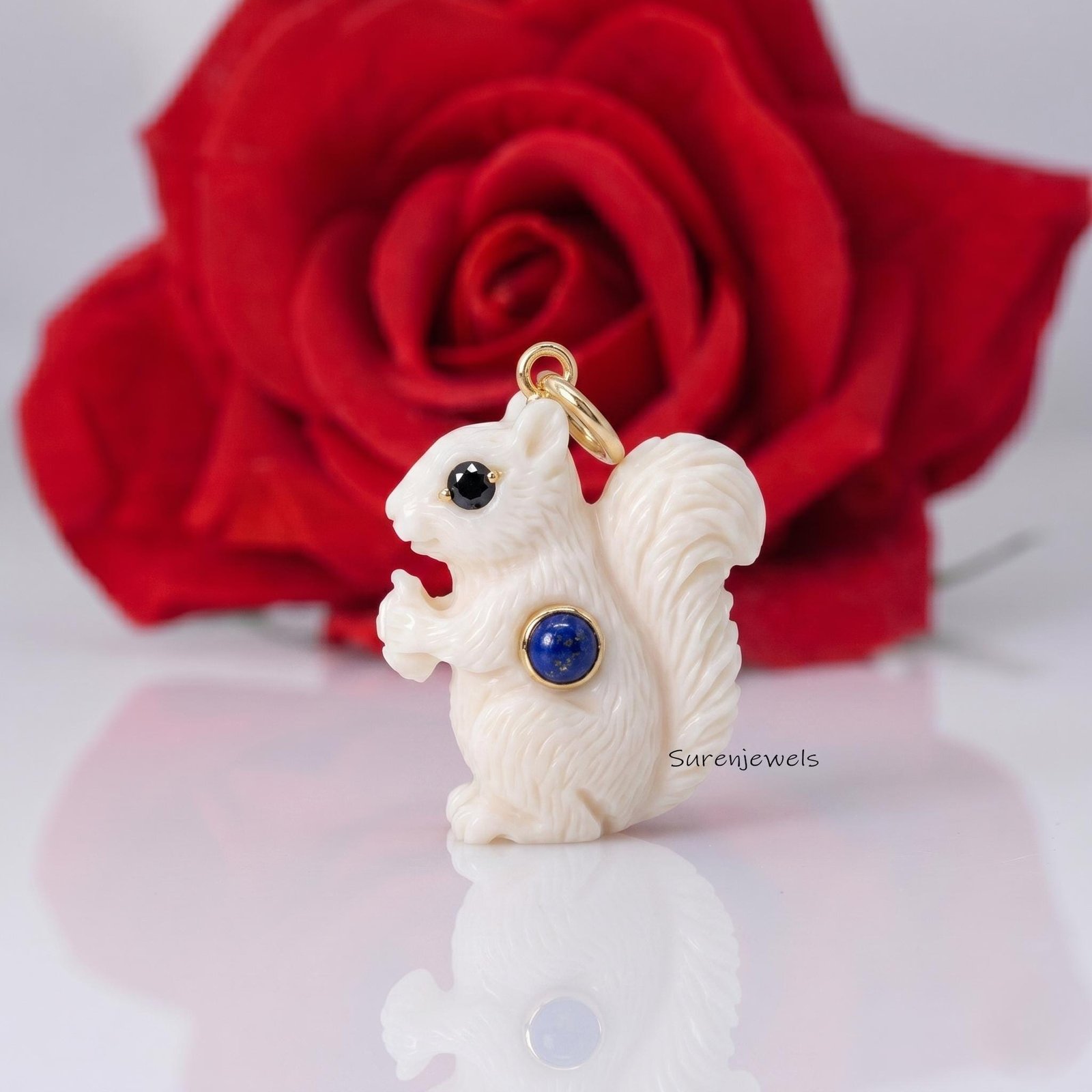 Hand Carving 14k Gold Gemstone Squirrel Pendant, Gemstone Squirrel Pendant - Suren Jewels | SKU: SJP Hand Carving 14k Gold Gemstone Squirrel Pendant, Gemstone Squirrel Pendant - Suren Jewels | SKU: SJP