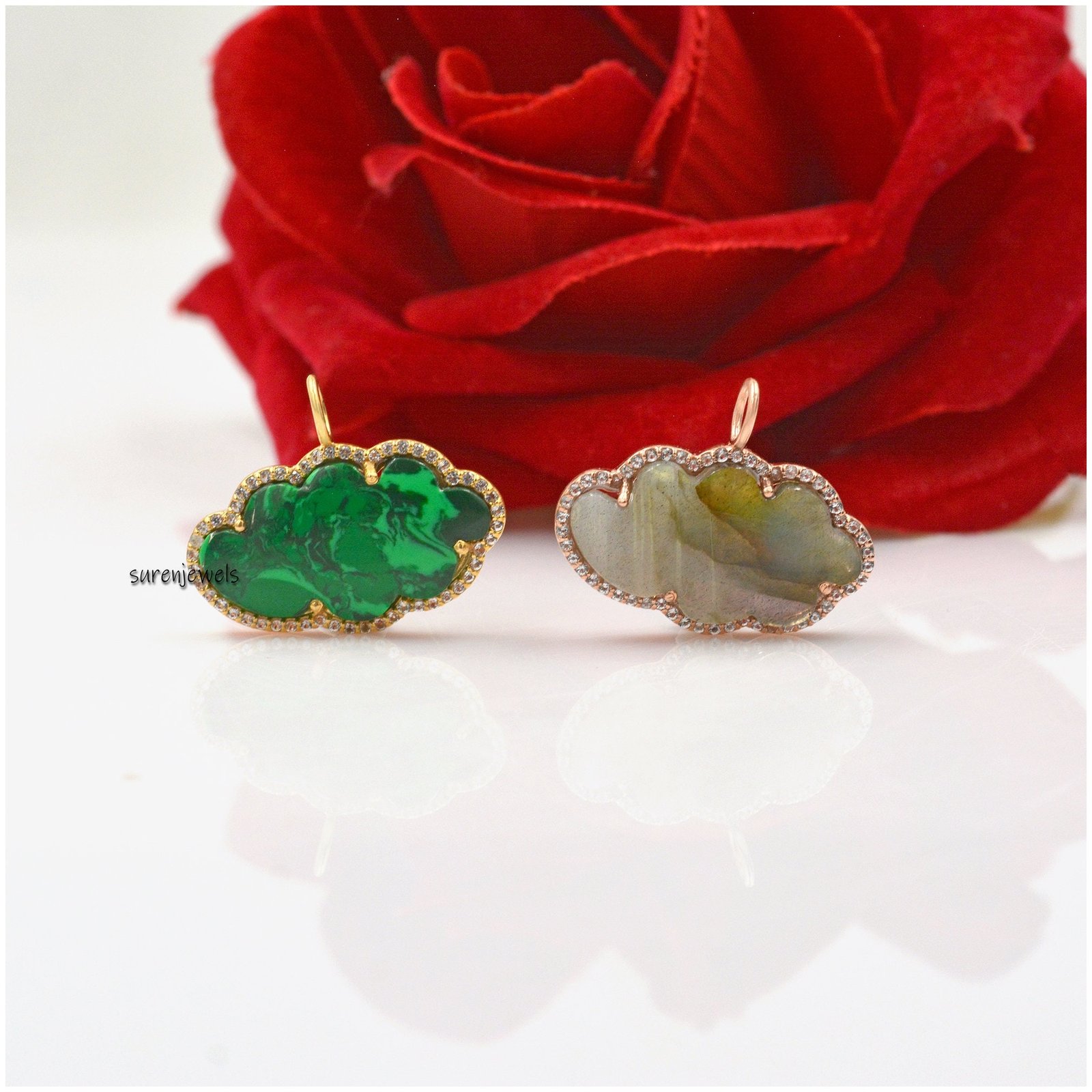 Handmade 14k Gold Gemstone Cloud Pendant: Designer Charm - View 2 - Suren Jewels | SKU: SJP1318-SLYGLBWT-22M Handmade 14k Gold Gemstone Cloud Pendant: Designer Charm - View 2 - Suren Jewels | SKU: SJP1318-SLYGLBWT-22M