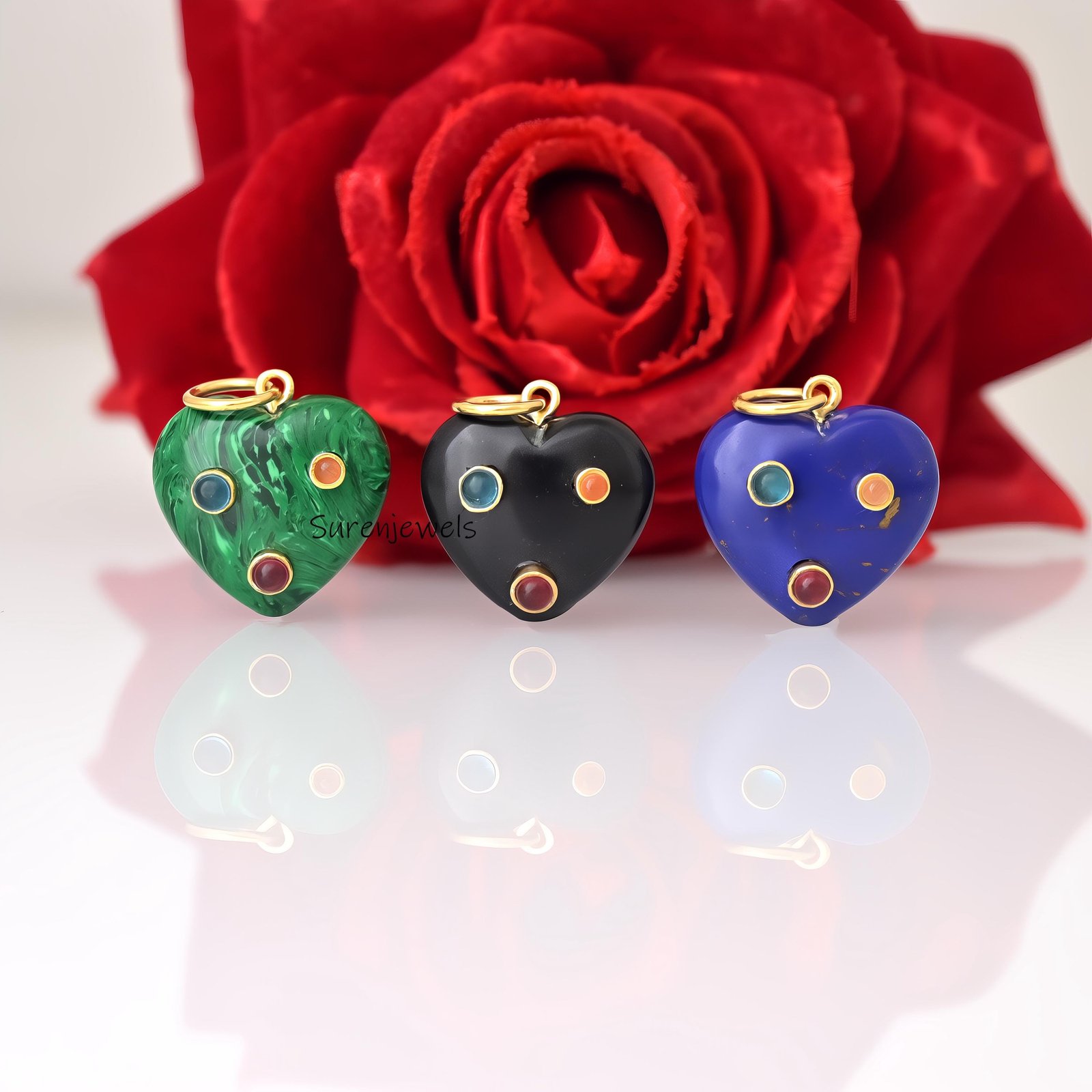 Handmade 14K Gold Gemstone Heart Pendant Malachite Heart Charm - Suren Jewels | SKU: SJP4864-SLYGMSMG-25M Handmade 14K Gold Gemstone Heart Pendant Malachite Heart Charm - Suren Jewels | SKU: SJP4864-SLYGMSMG-25M