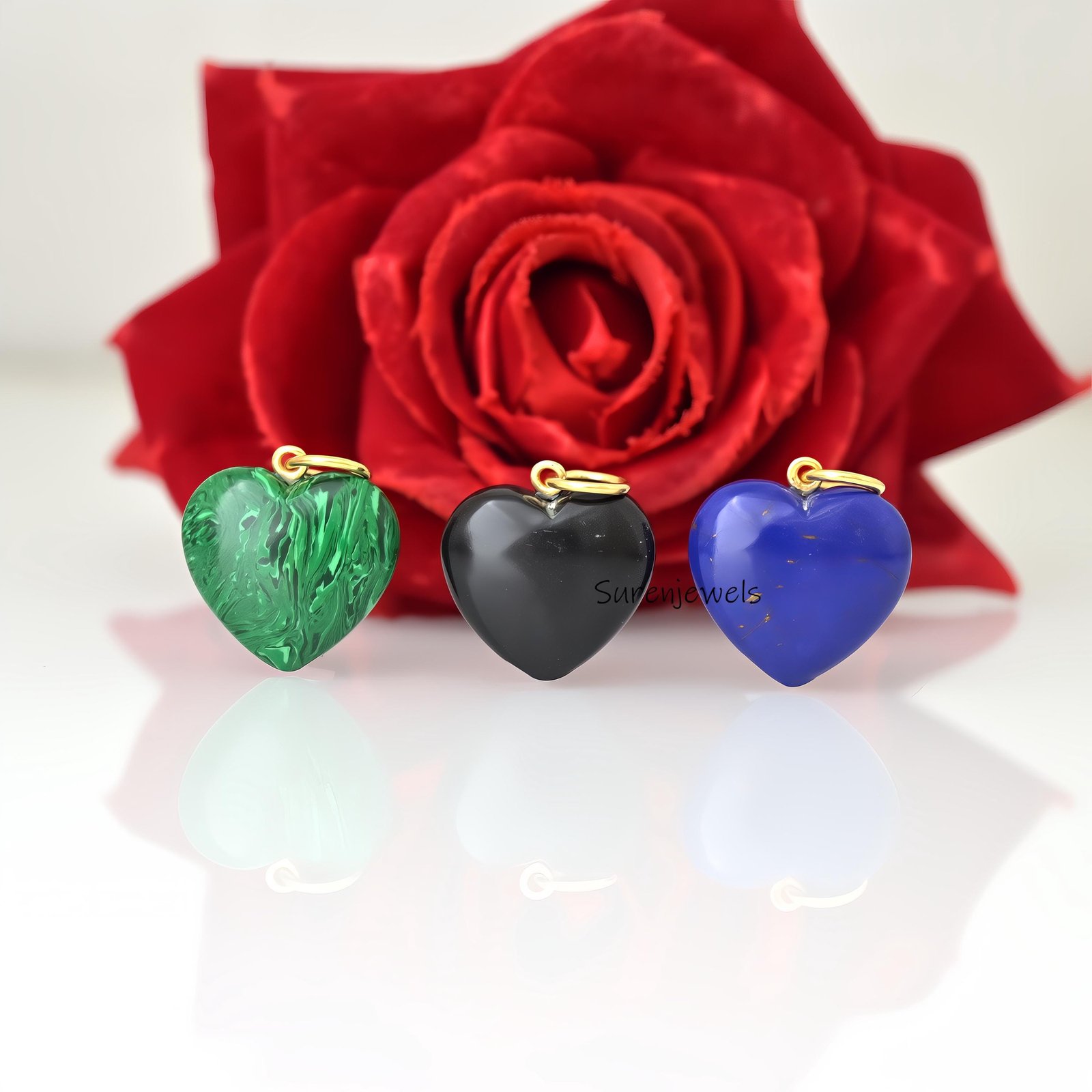 Handmade 14K Gold Gemstone Heart Pendant Malachite Heart Charm - View 5 - Suren Jewels | SKU: SJP4864-SLYGMSMG-25M Handmade 14K Gold Gemstone Heart Pendant Malachite Heart Charm - View 5 - Suren Jewels | SKU: SJP4864-SLYGMSMG-25M