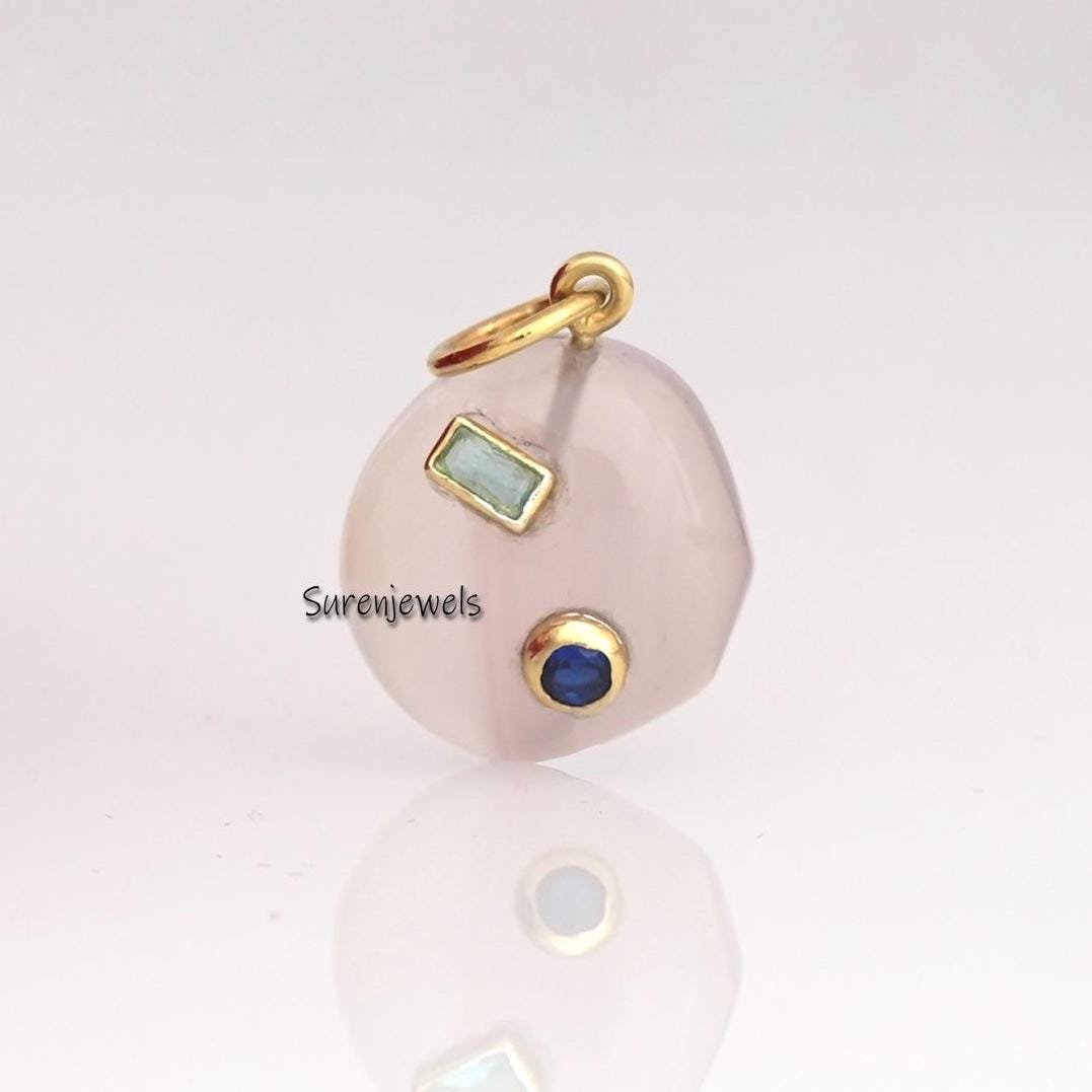 Handmade 14k Gold Gemstone Pendant: Oval Jewelry - Suren Jewels | SKU: SJP3438-SLYGGCHBTBCZ-30M Handmade 14k Gold Gemstone Pendant: Oval Jewelry - Suren Jewels | SKU: SJP3438-SLYGGCHBTBCZ-30M