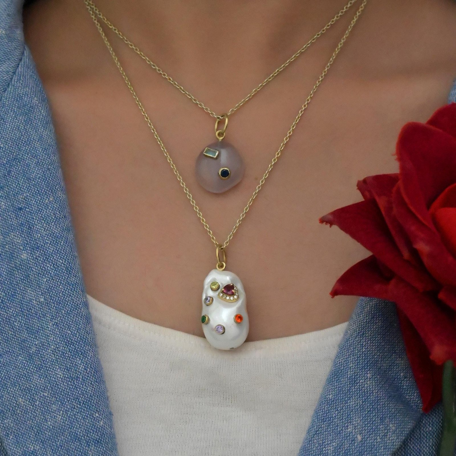 Handmade 14k Gold Gemstone Pendant: Oval Jewelry - View 3 - Suren Jewels | SKU: SJP3438-SLYGGCHBTBCZ-30M Handmade 14k Gold Gemstone Pendant: Oval Jewelry - View 3 - Suren Jewels | SKU: SJP3438-SLYGGCHBTBCZ-30M