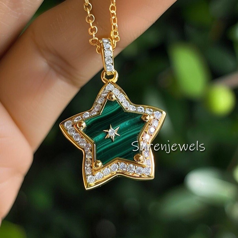 Handmade 14K Gold Gemstone Star Pendant: Pave Diamond Charm - Suren Jewels | SKU: SJP3349-SLWGPOPCZ-30M Handmade 14K Gold Gemstone Star Pendant: Pave Diamond Charm - Suren Jewels | SKU: SJP3349-SLWGPOPCZ-30M