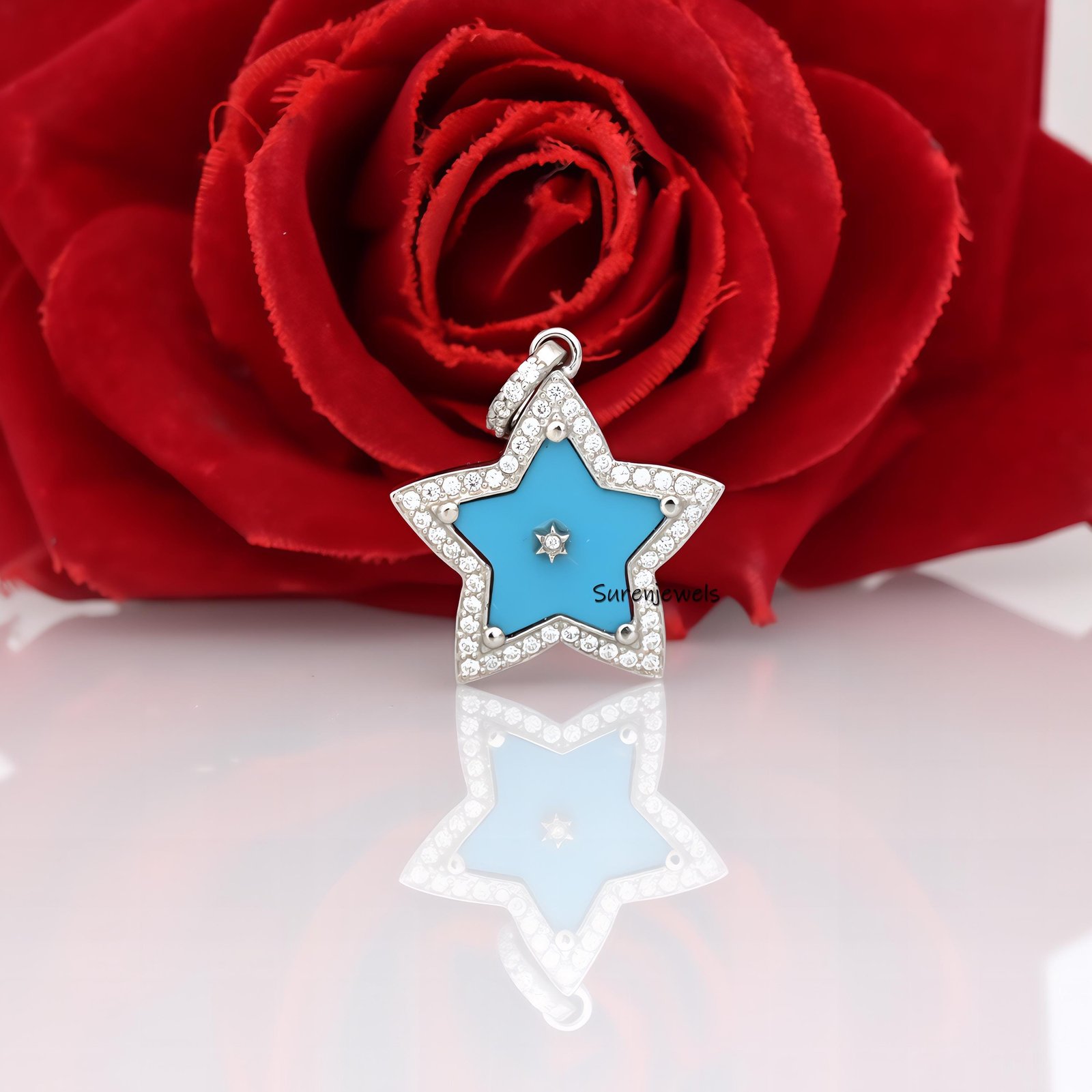 Handmade 14K Gold Gemstone Star Pendant: Pave Diamond Charm - View 2 - Suren Jewels | SKU: SJP3349-SLWGPOPCZ-30M Handmade 14K Gold Gemstone Star Pendant: Pave Diamond Charm - View 2 - Suren Jewels | SKU: SJP3349-SLWGPOPCZ-30M