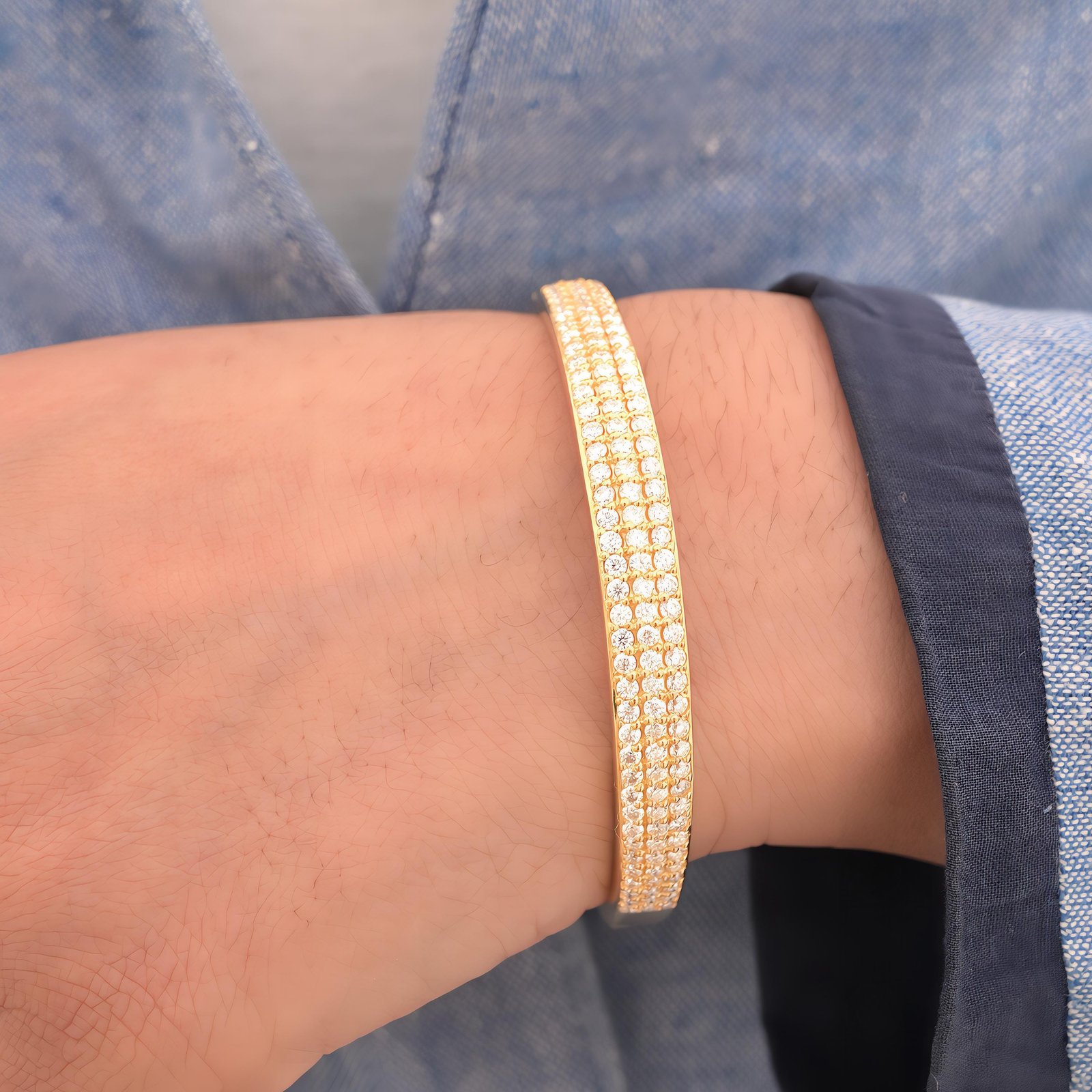 Handmade 14k Gold Pave Moissanite Diamond Bangle (7 inch) - Suren Jewels | SKU: SJB315-SLYGMN-7I Handmade 14k Gold Pave Moissanite Diamond Bangle (7 inch) - Suren Jewels | SKU: SJB315-SLYGMN-7I
