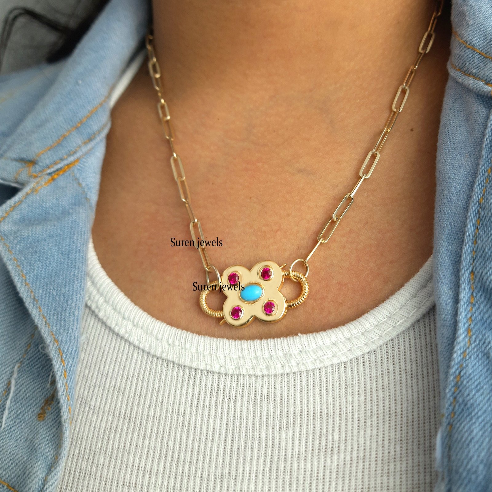 Handmade 14k Gold Plated Turquoise Padlock Pendant: Openable Jewelry - View 3 - Suren Jewels | SKU: SJP65-SLYGTQPO-N47-18I-92 Handmade 14k Gold Plated Turquoise Padlock Pendant: Openable Jewelry - View 3 - Suren Jewels | SKU: SJP65-SLYGTQPO-N47-18I-92