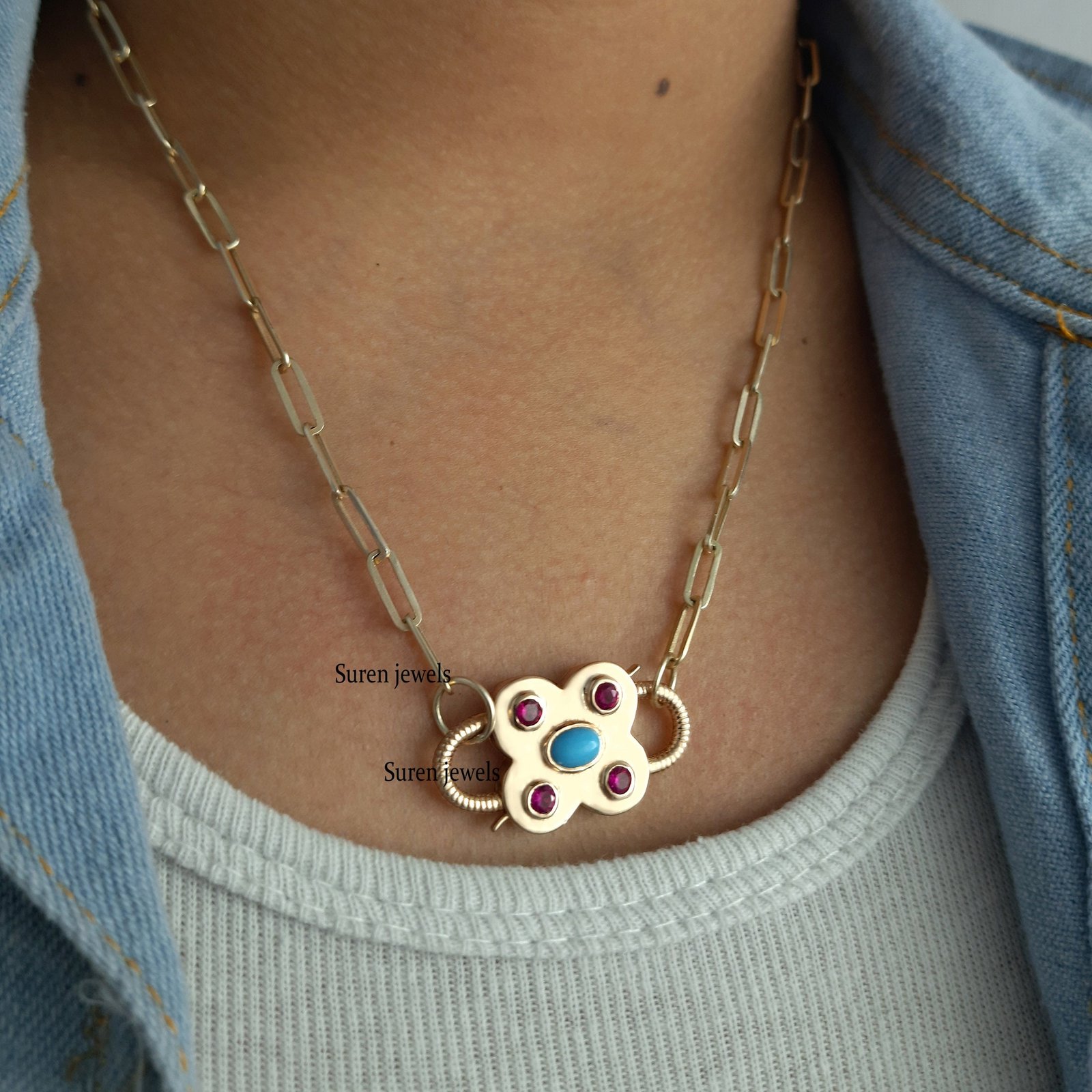 Handmade 14k Gold Plated Turquoise Padlock Pendant: Openable Jewelry - View 4 - Suren Jewels | SKU: SJP65-SLYGTQPO-N47-18I-92 Handmade 14k Gold Plated Turquoise Padlock Pendant: Openable Jewelry - View 4 - Suren Jewels | SKU: SJP65-SLYGTQPO-N47-18I-92