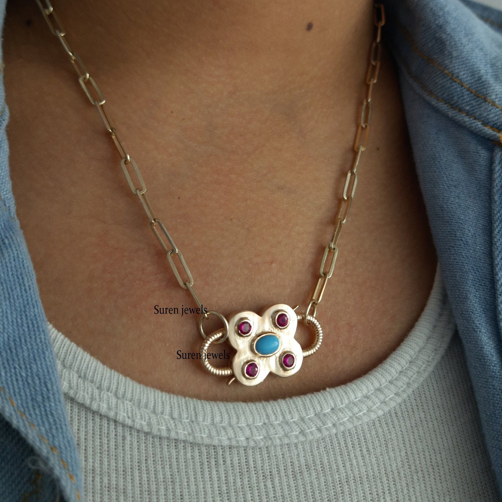 Handmade 14k Gold Plated Turquoise Padlock Pendant: Openable Jewelry - View 6 - Suren Jewels | SKU: SJP65-SLYGTQPO-N47-18I-92 Handmade 14k Gold Plated Turquoise Padlock Pendant: Openable Jewelry - View 6 - Suren Jewels | SKU: SJP65-SLYGTQPO-N47-18I-92