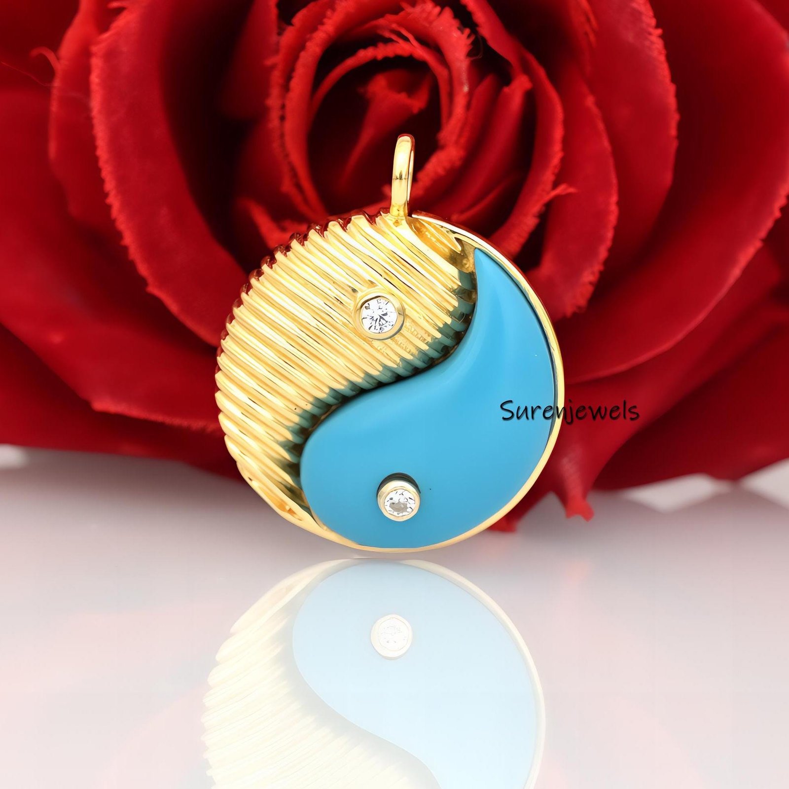 Handmade 14K Gold Yin Yang Pendant: Moissanite Spiritual Charm - Suren Jewels | SKU: SJP1733 Handmade 14K Gold Yin Yang Pendant: Moissanite Spiritual Charm - Suren Jewels | SKU: SJP1733