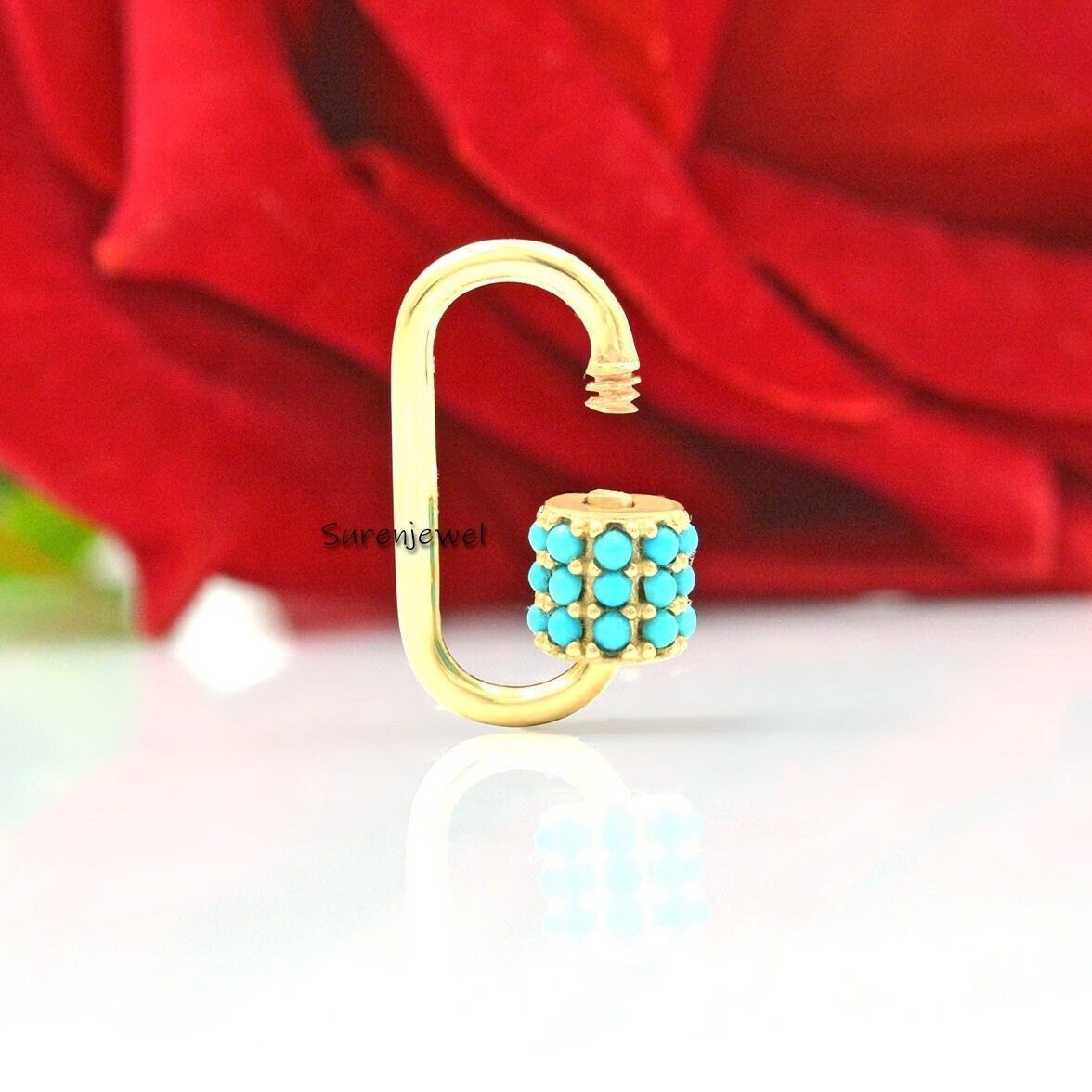 Handmade 925 Silver Carabiner Lock: Turquoise Gemstone Jewelry - Suren Jewels | SKU: SJC09-14KYGTQ-20M Handmade 925 Silver Carabiner Lock: Turquoise Gemstone Jewelry - Suren Jewels | SKU: SJC09-14KYGTQ-20M
