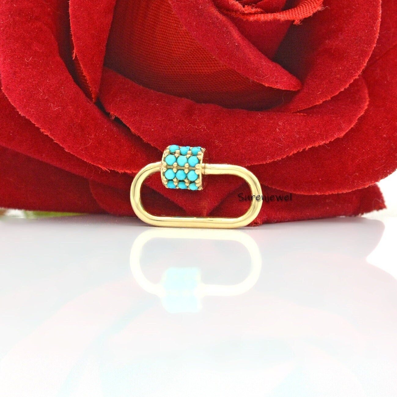 Handmade 925 Silver Carabiner Lock: Turquoise Gemstone Jewelry - View 2 - Suren Jewels | SKU: SJC09-14KYGTQ-20M Handmade 925 Silver Carabiner Lock: Turquoise Gemstone Jewelry - View 2 - Suren Jewels | SKU: SJC09-14KYGTQ-20M
