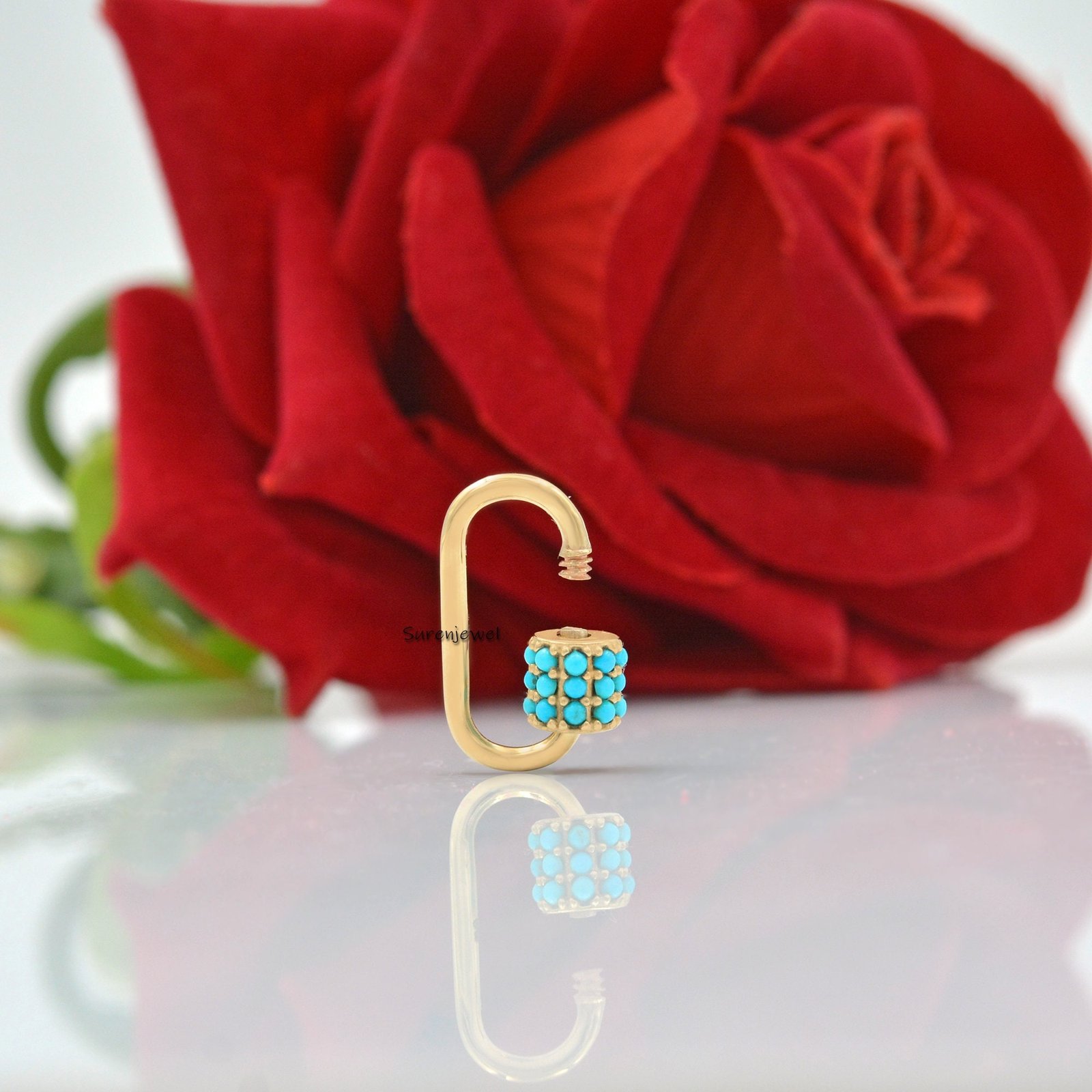 Handmade 925 Silver Carabiner Lock: Turquoise Gemstone Jewelry - View 4 - Suren Jewels | SKU: SJC09-14KYGTQ-20M Handmade 925 Silver Carabiner Lock: Turquoise Gemstone Jewelry - View 4 - Suren Jewels | SKU: SJC09-14KYGTQ-20M
