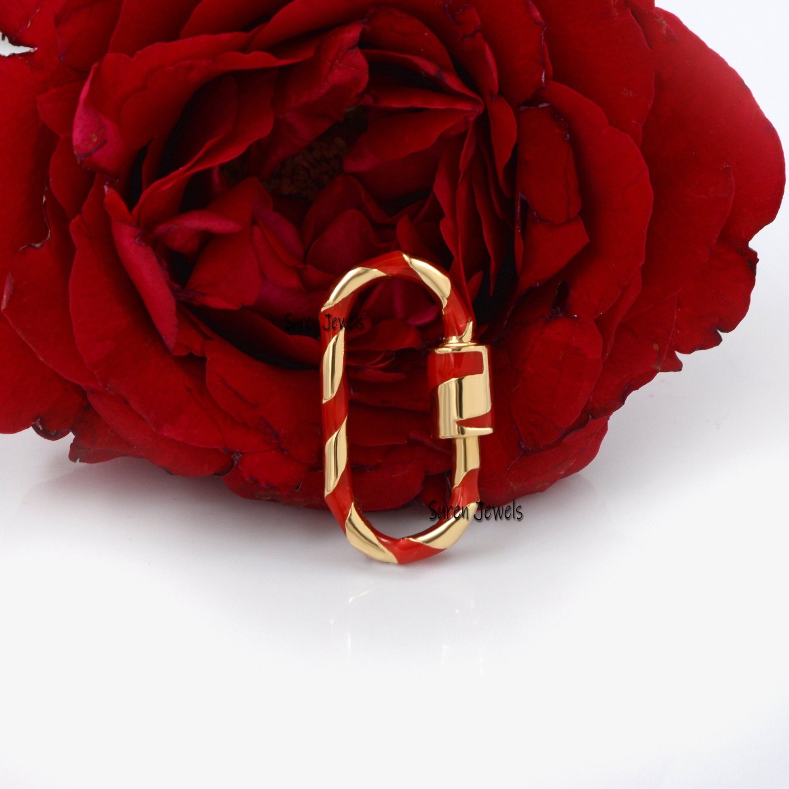 Handmade 925 Silver Enamel Carabiner Lock: Designer Jewelry - Suren Jewels | SKU: SJC133-SLYGELG-25M Handmade 925 Silver Enamel Carabiner Lock: Designer Jewelry - Suren Jewels | SKU: SJC133-SLYGELG-25M