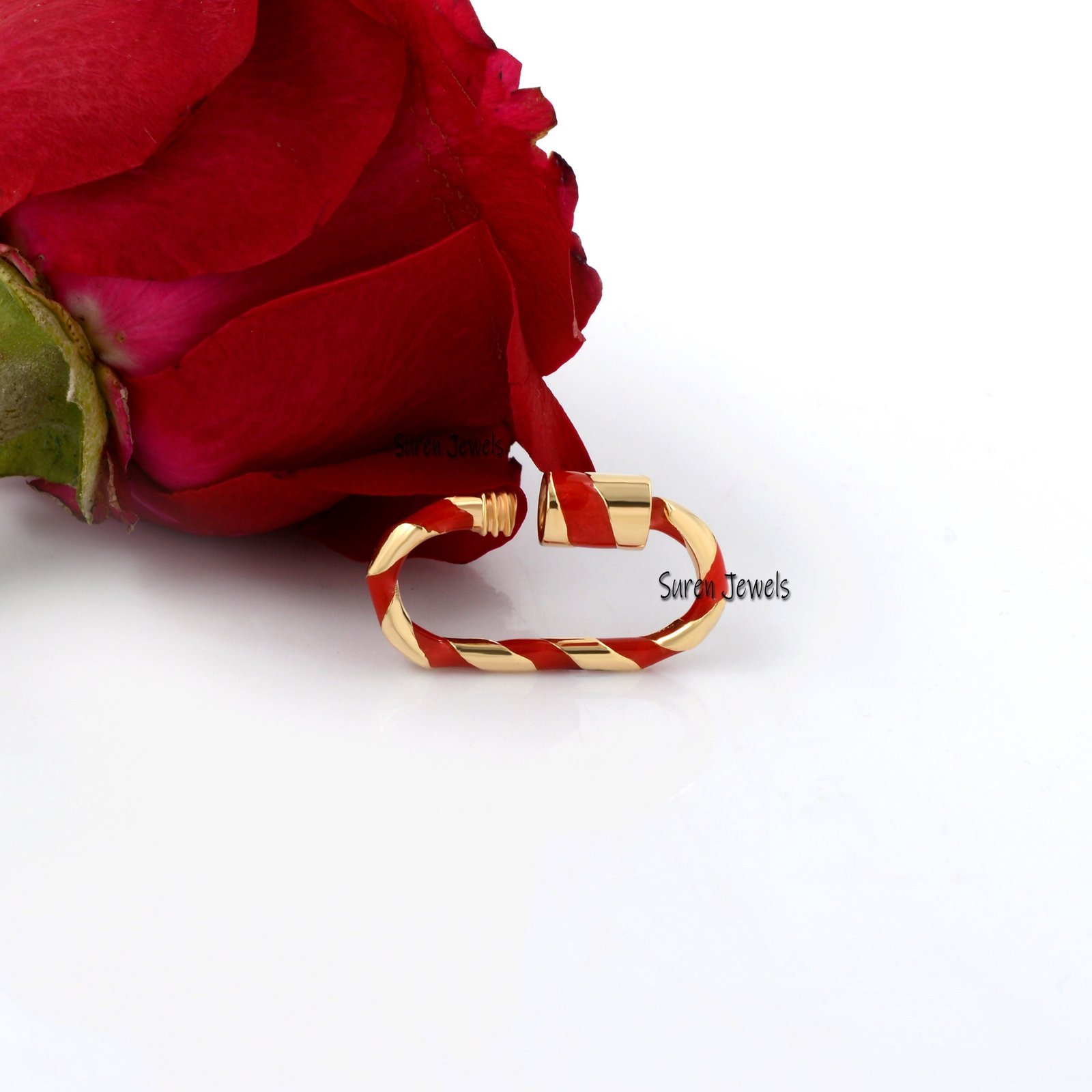 Handmade 925 Silver Enamel Carabiner Lock: Designer Jewelry - View 3 - Suren Jewels | SKU: SJC133-SLYGELG-25M Handmade 925 Silver Enamel Carabiner Lock: Designer Jewelry - View 3 - Suren Jewels | SKU: SJC133-SLYGELG-25M