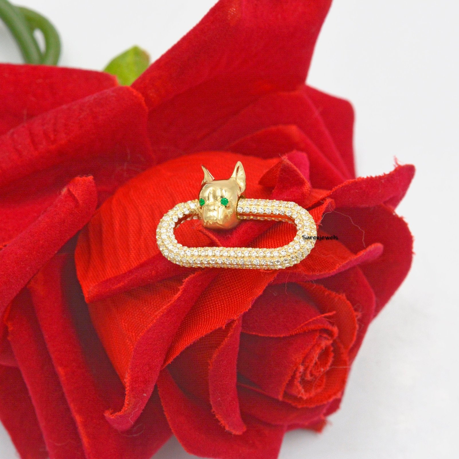 Handmade 925 Silver Pave Gemstone Carabiner Lock: Designer Dog Charm - View 2 - Suren Jewels | SKU: SJC139-SLYGDIRU-25M Handmade 925 Silver Pave Gemstone Carabiner Lock: Designer Dog Charm - View 2 - Suren Jewels | SKU: SJC139-SLYGDIRU-25M