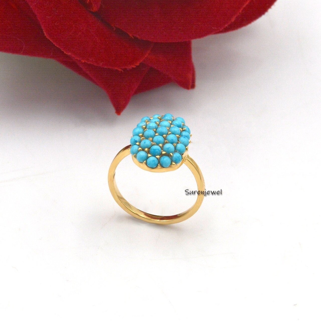 Handmade Arizona Turquoise Ring: Oval Gemstone Design - Suren Jewels | SKU: SJR901-SLYGTQ-US-7 Handmade Arizona Turquoise Ring: Oval Gemstone Design - Suren Jewels | SKU: SJR901-SLYGTQ-US-7